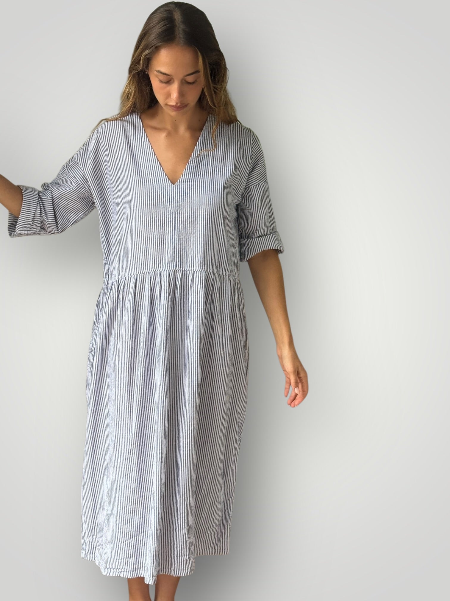 paige dress - grey stripe cotton Apparel