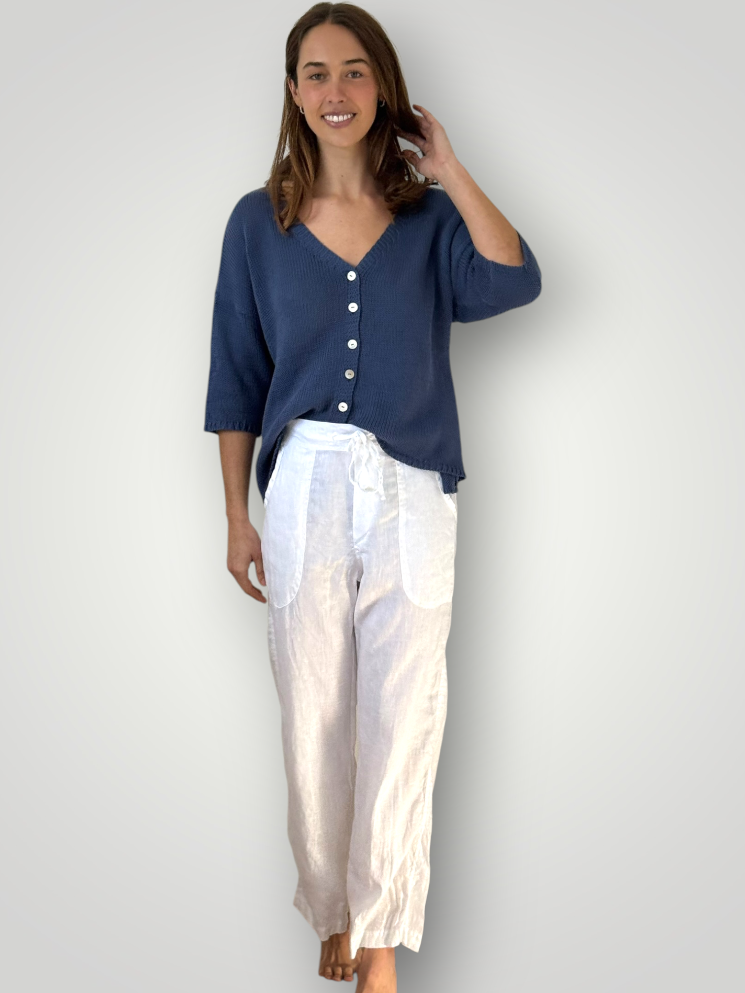 alex cotton knit cardi-denim Apparel