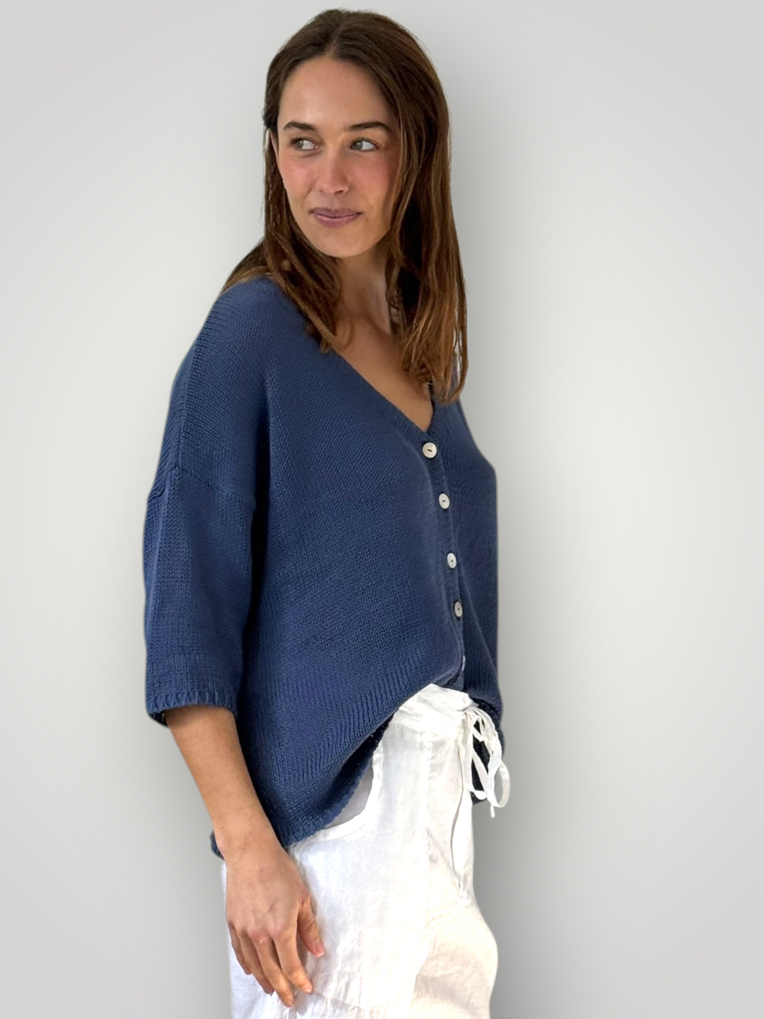 alex cotton knit cardi-denim Apparel