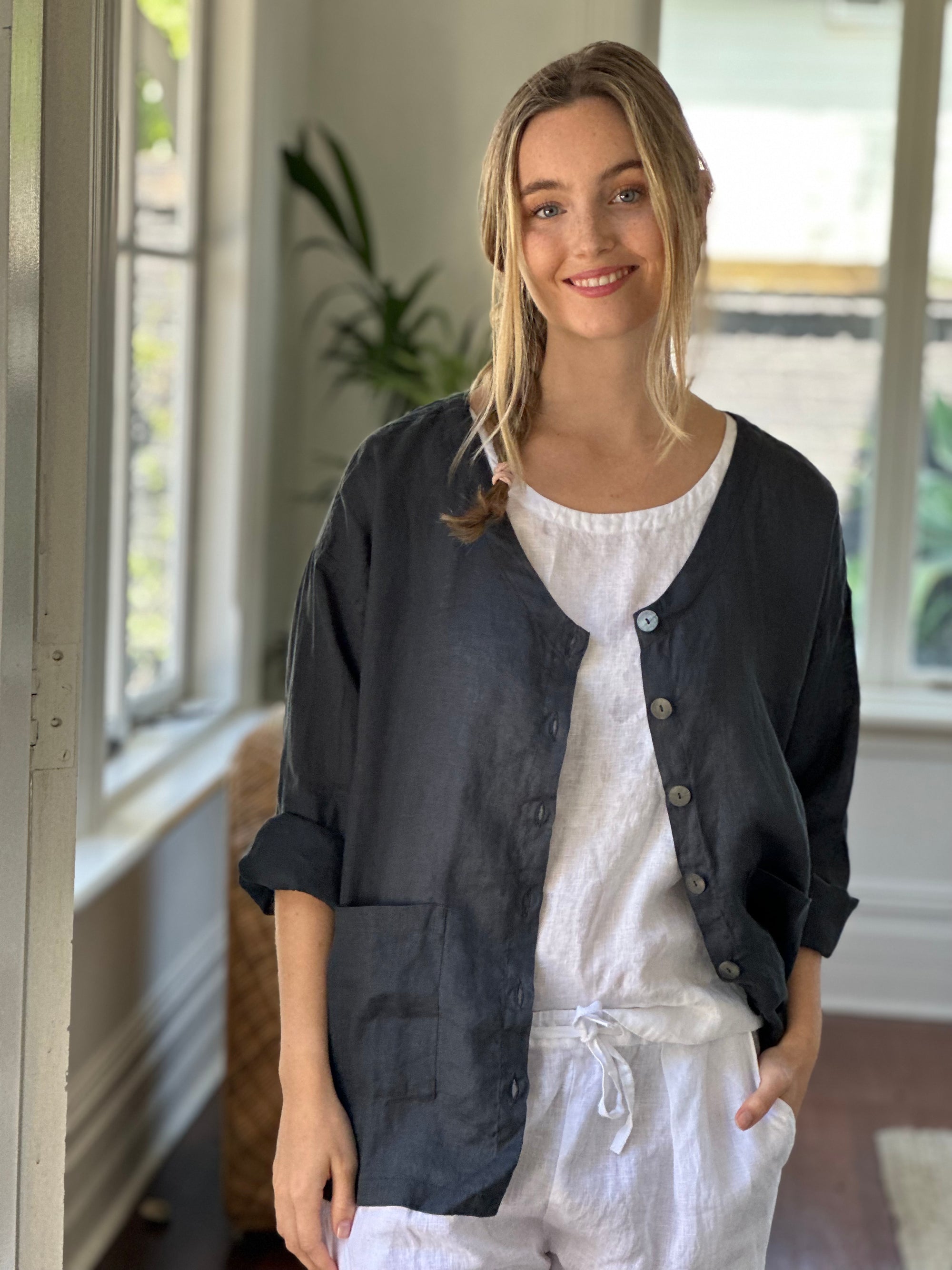 jamie jacket - charcoal linen Apparel  