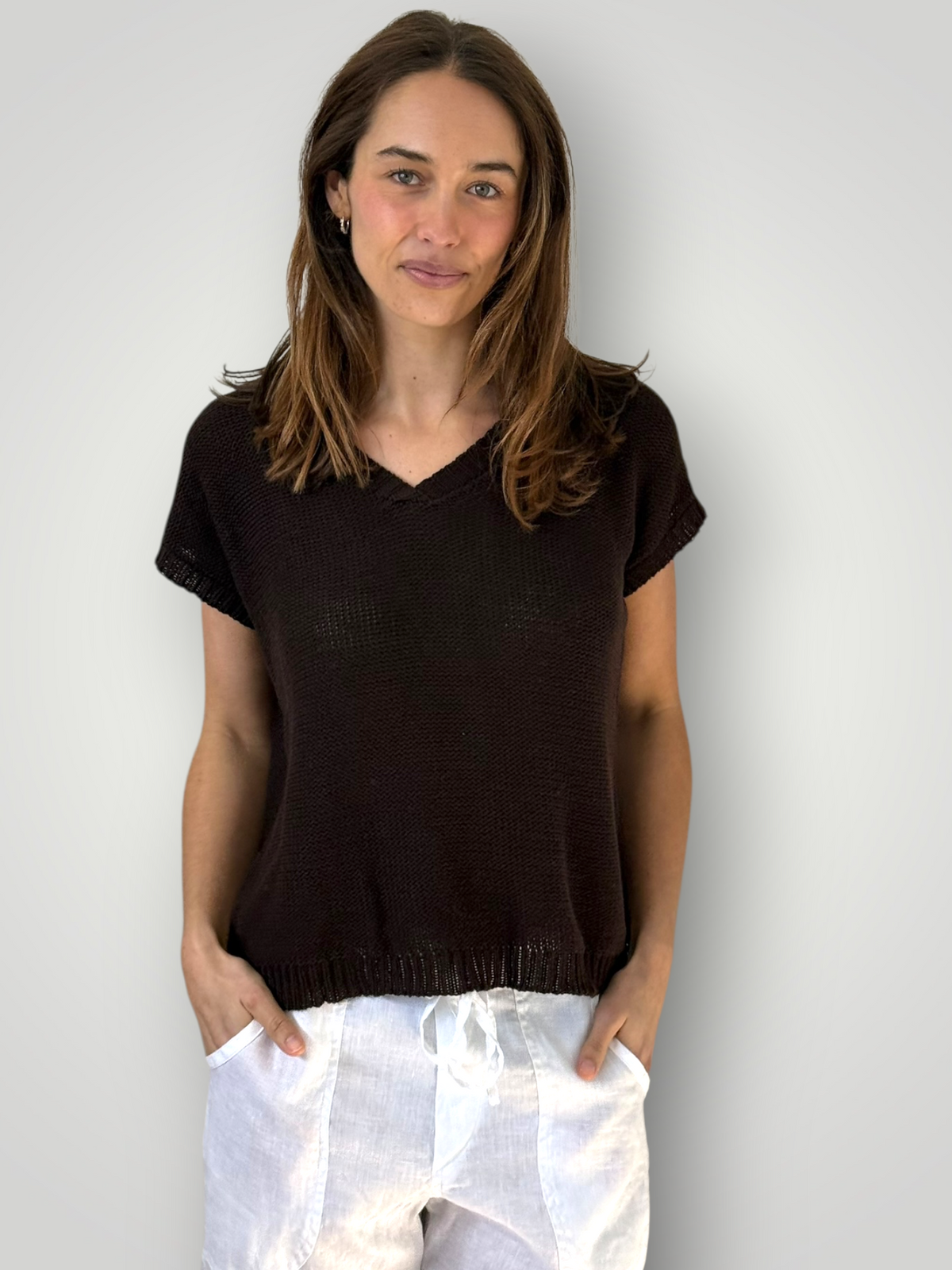 lara knit top - chocolate cotton Apparel