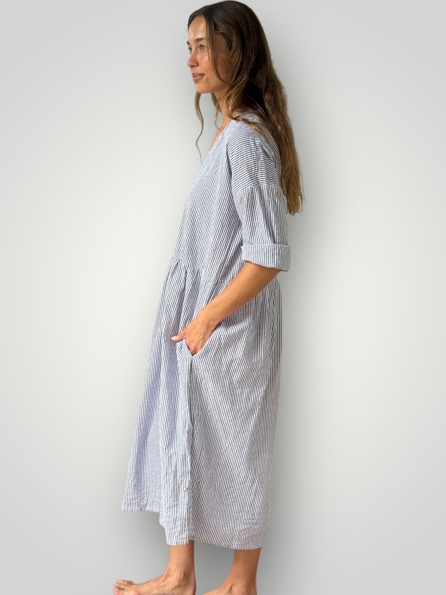 paige dress - grey stripe cotton Apparel
