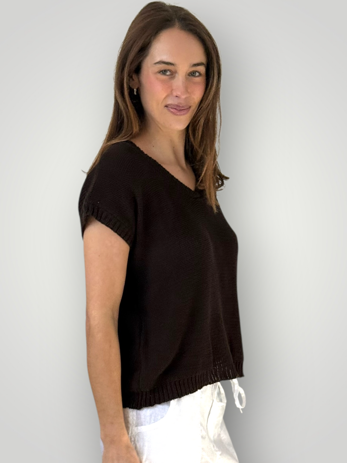 lara knit top - chocolate cotton Apparel