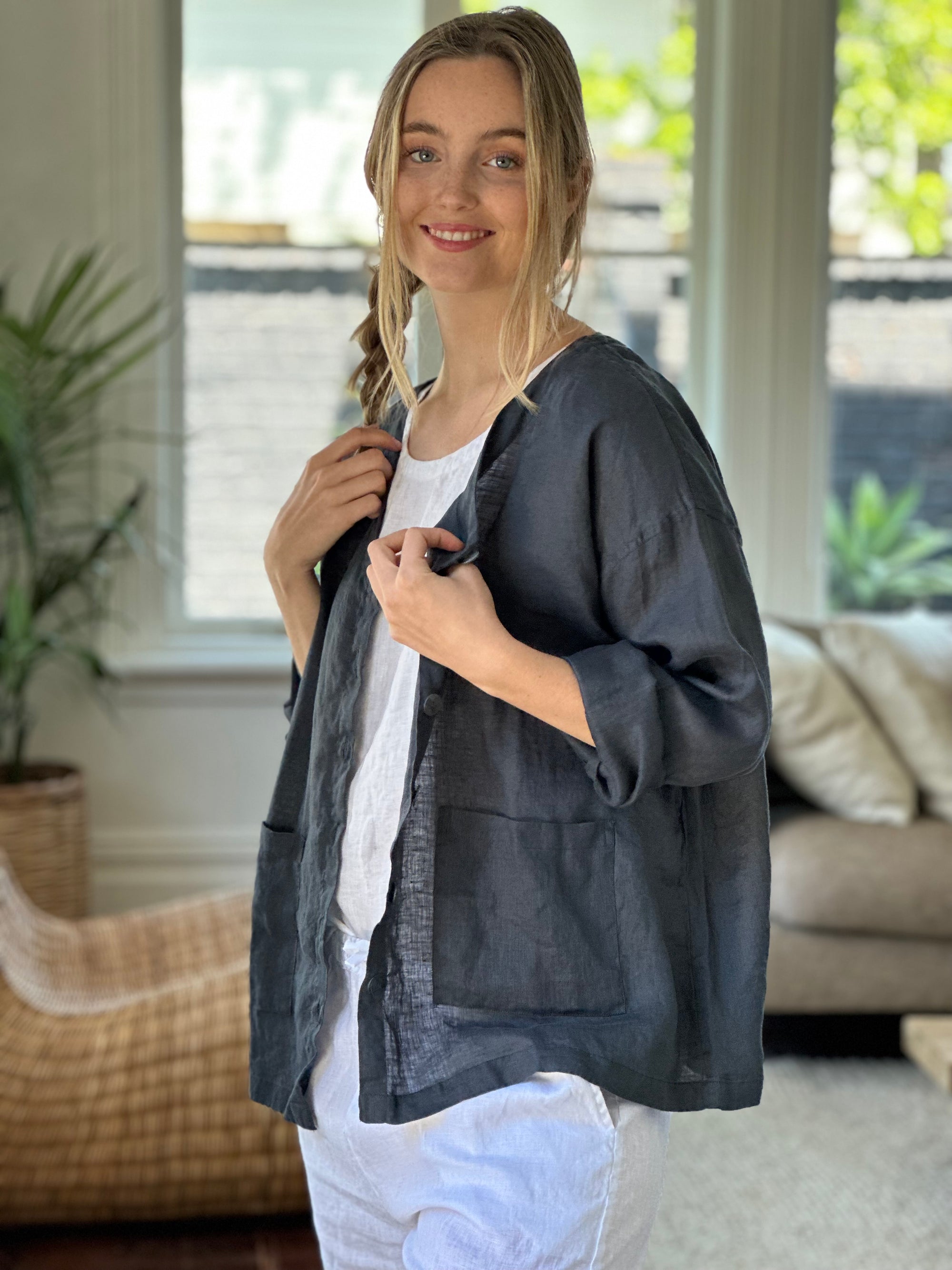 jamie jacket - charcoal linen Apparel  