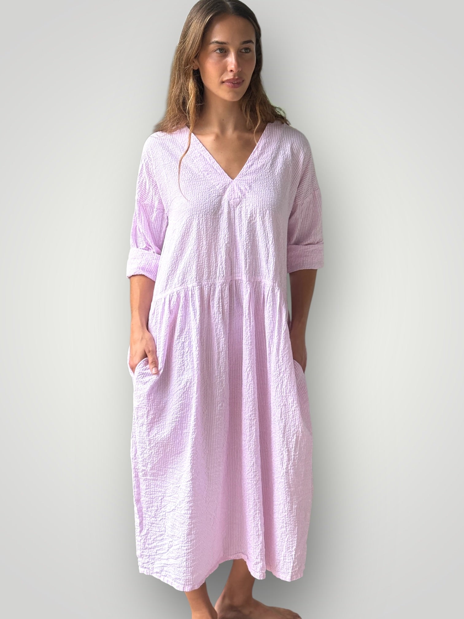 paige dress - pink stripe cotton Apparel