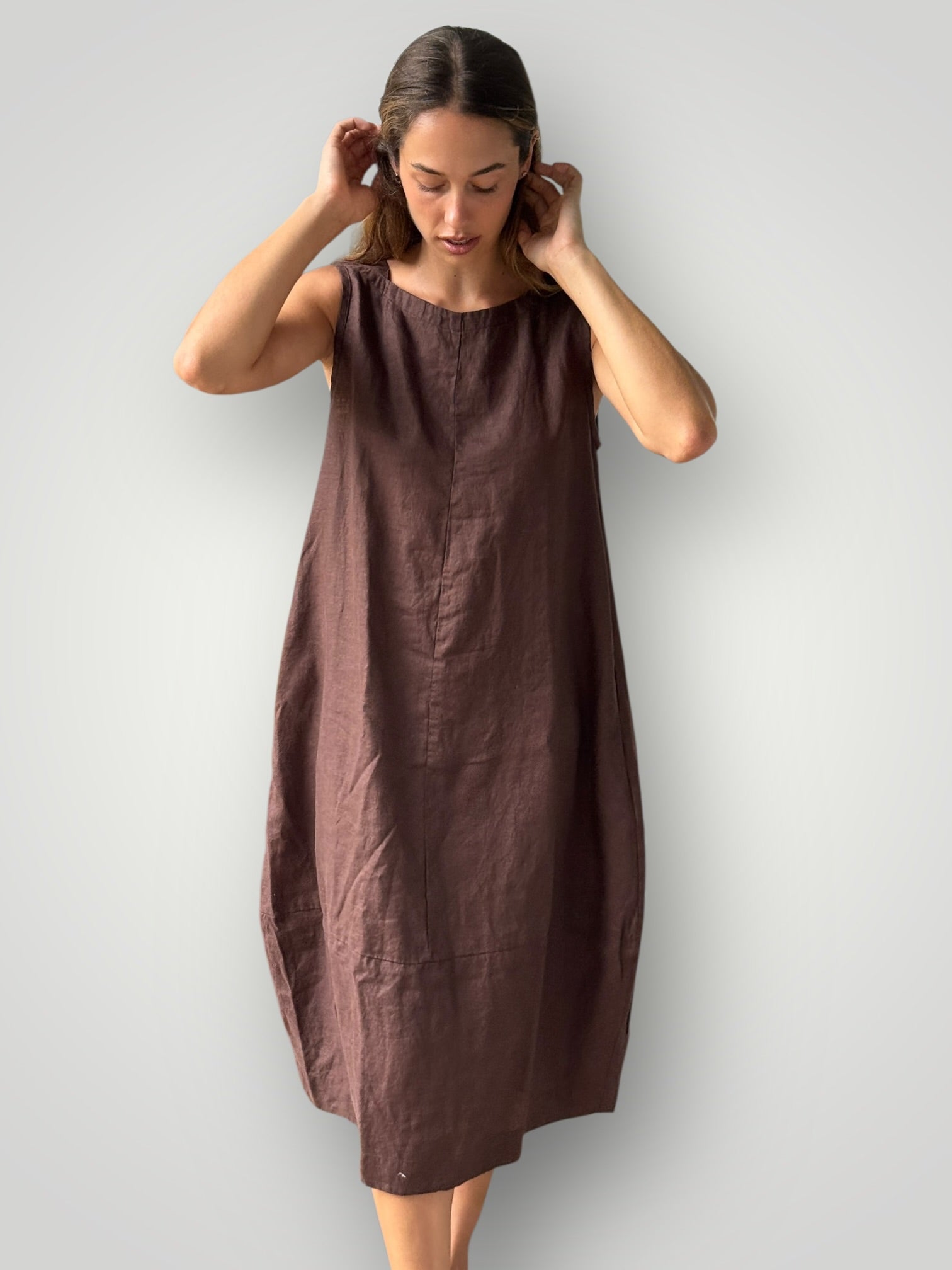 adele dress-chocolate linen Apparel
