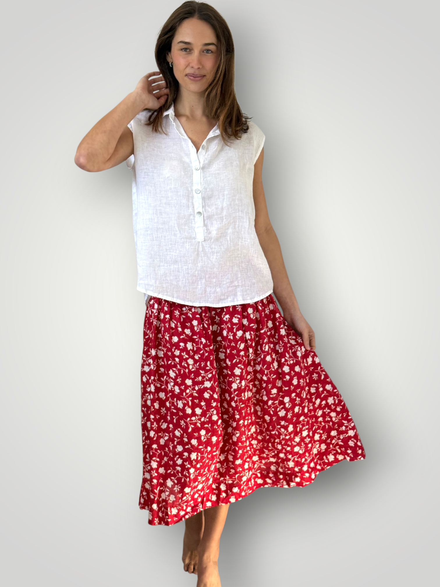 lola skirt - red floral linen Apparel
