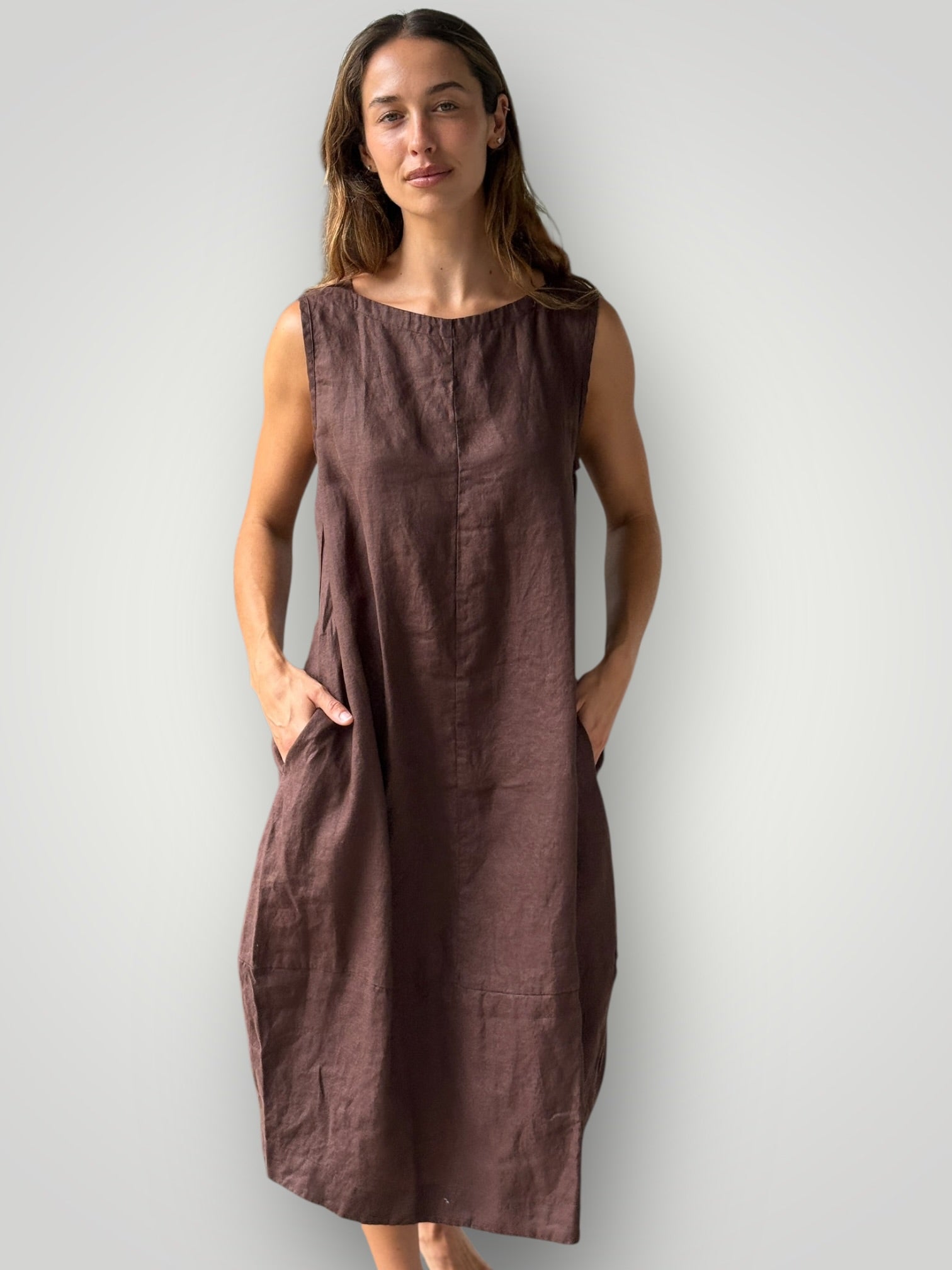 adele dress-chocolate linen Apparel