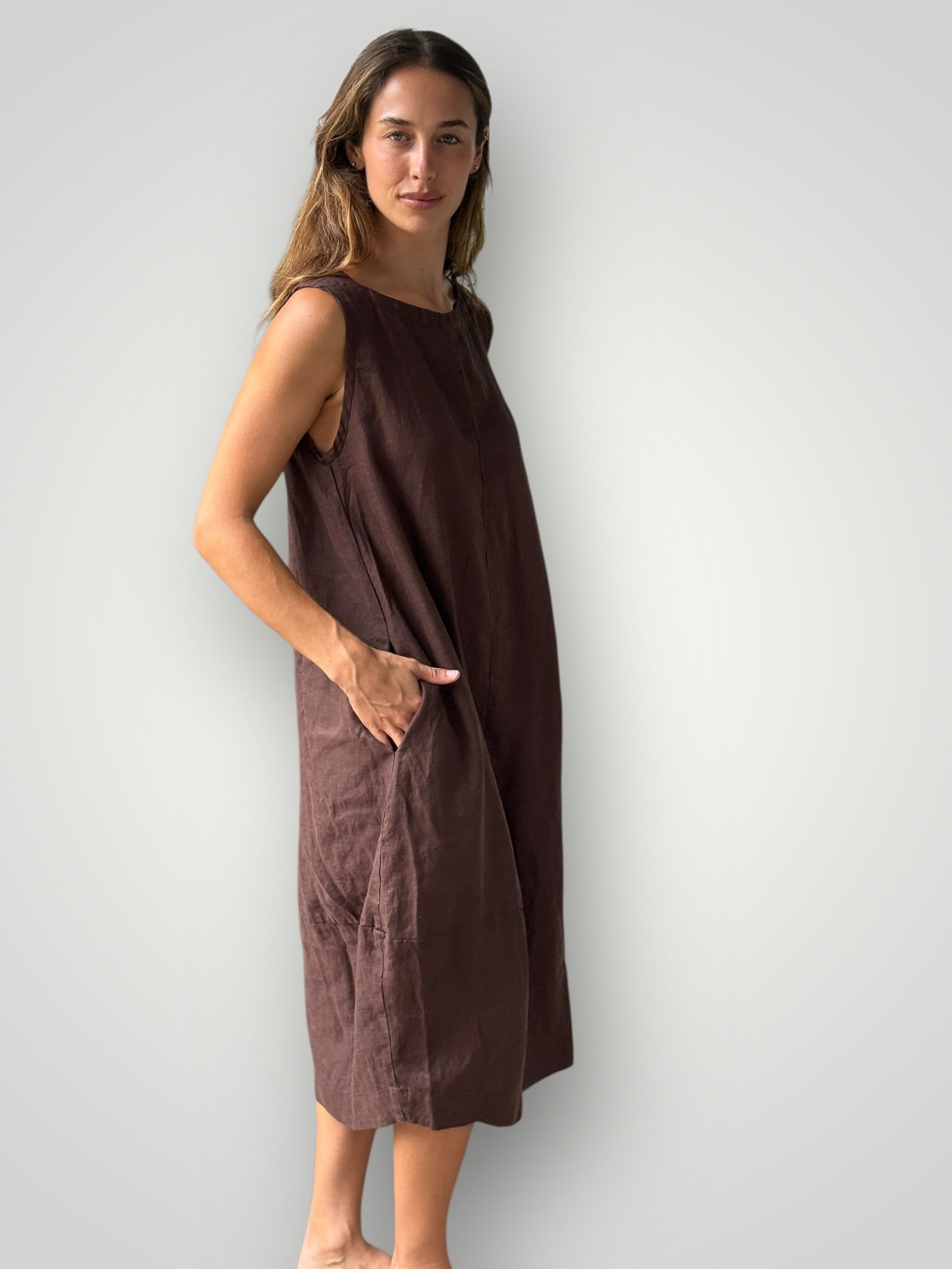 adele dress-chocolate linen Apparel