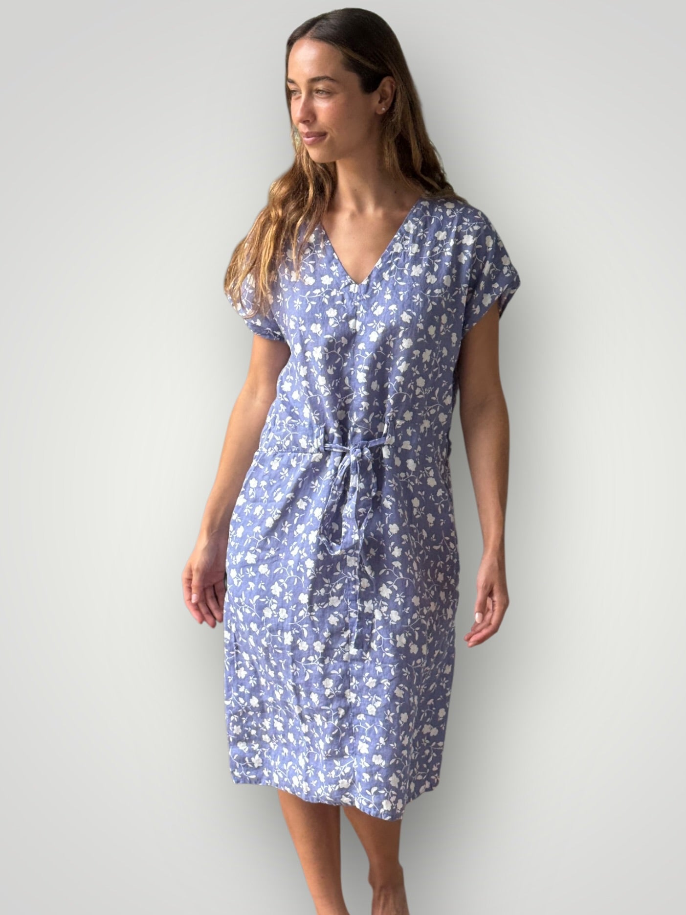 harper dress -cornflower floral linen Apparel