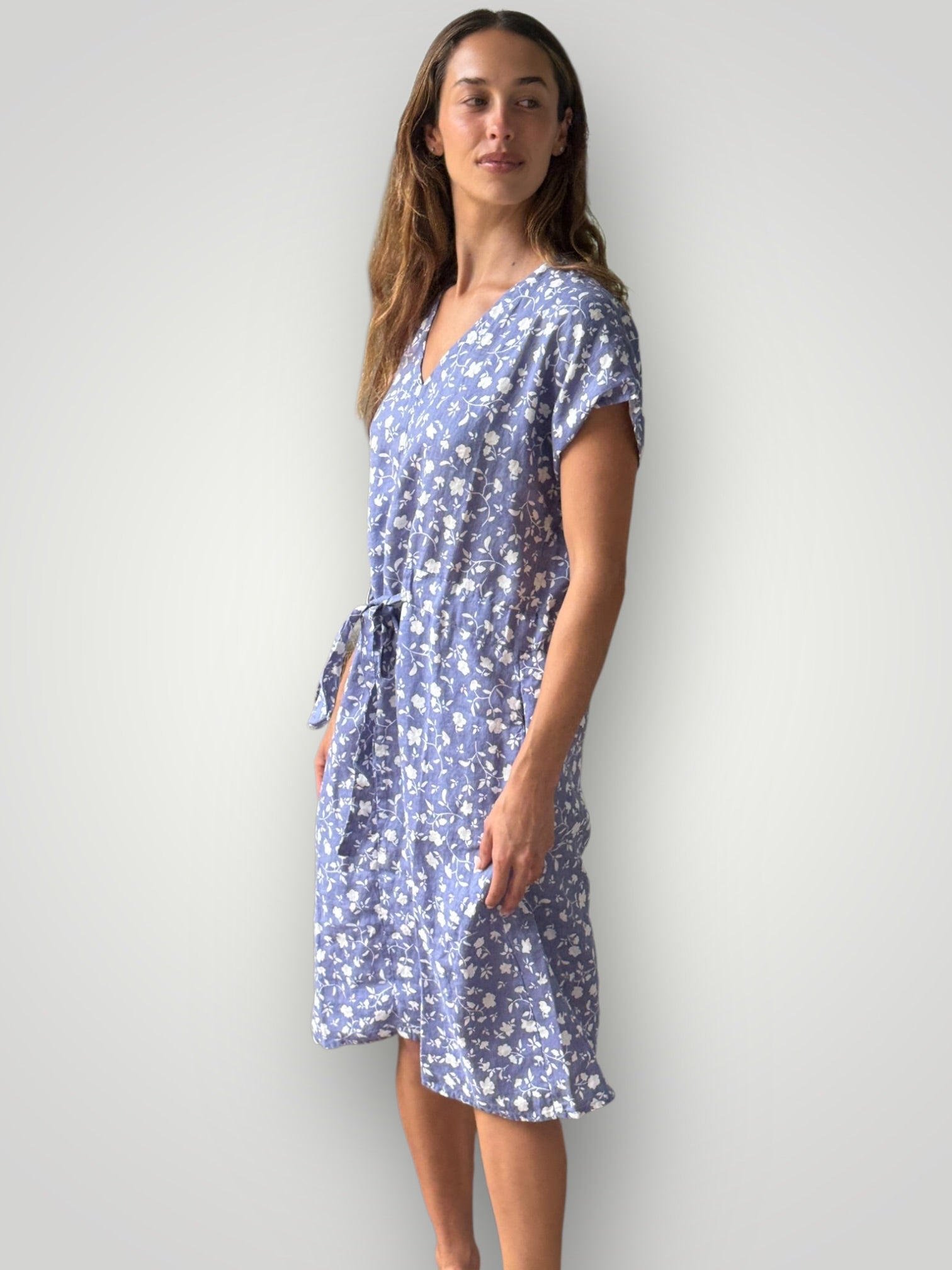 harper dress -cornflower floral linen Apparel
