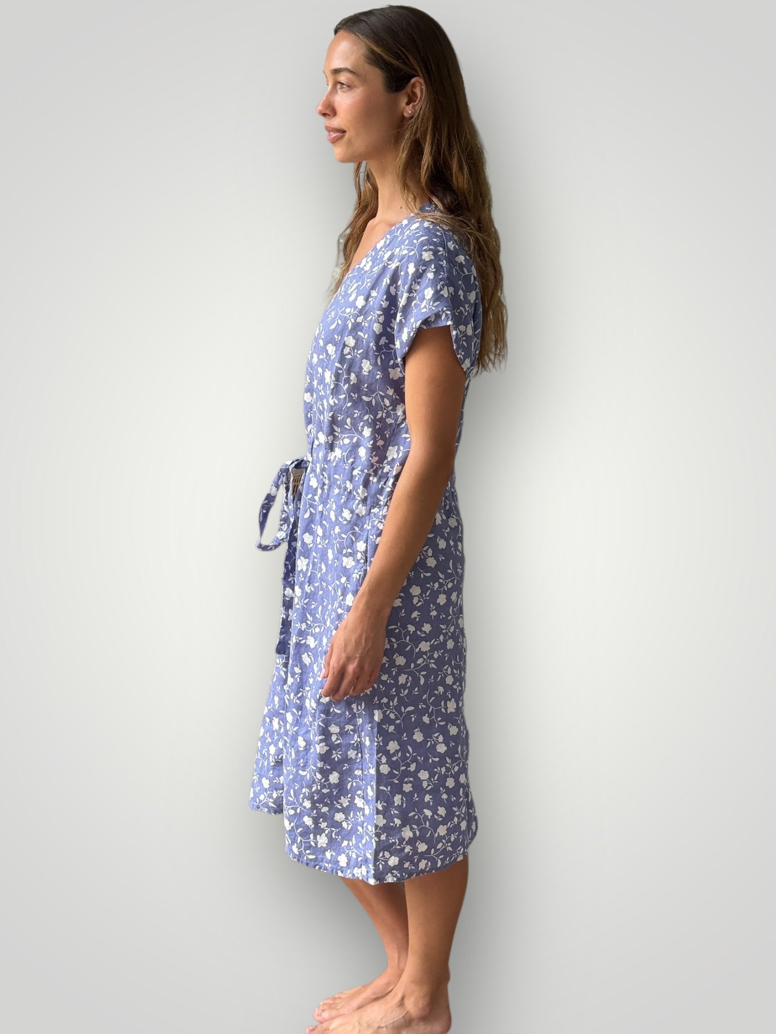 harper dress -cornflower floral linen Apparel