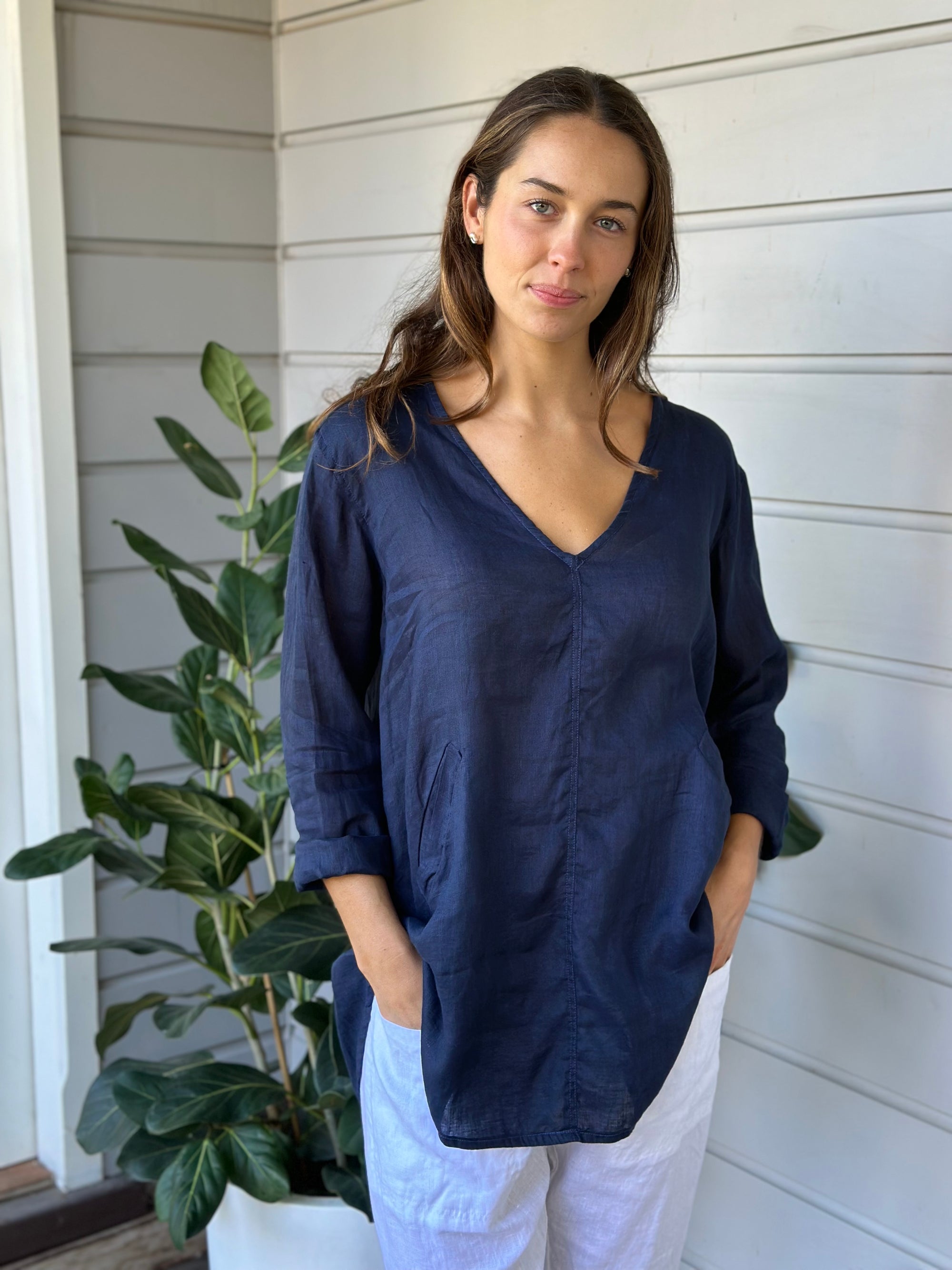 adrian top - navy linen Apparel