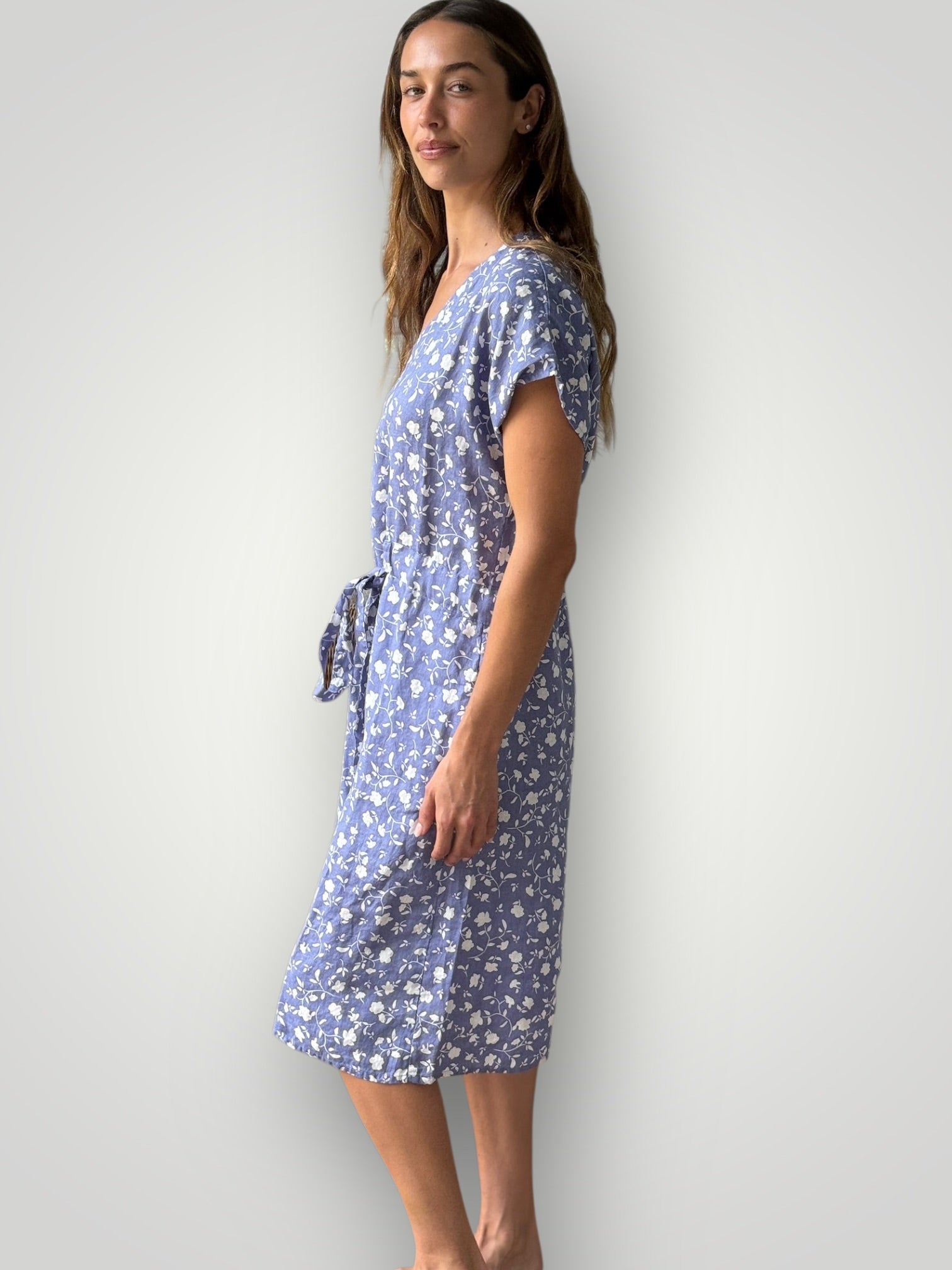 harper dress -cornflower floral linen Apparel