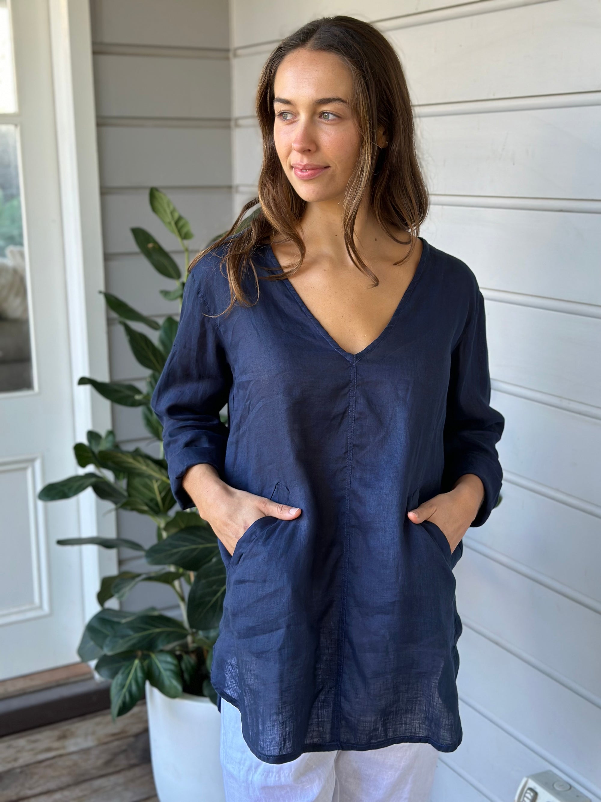 adrian top - navy linen Apparel