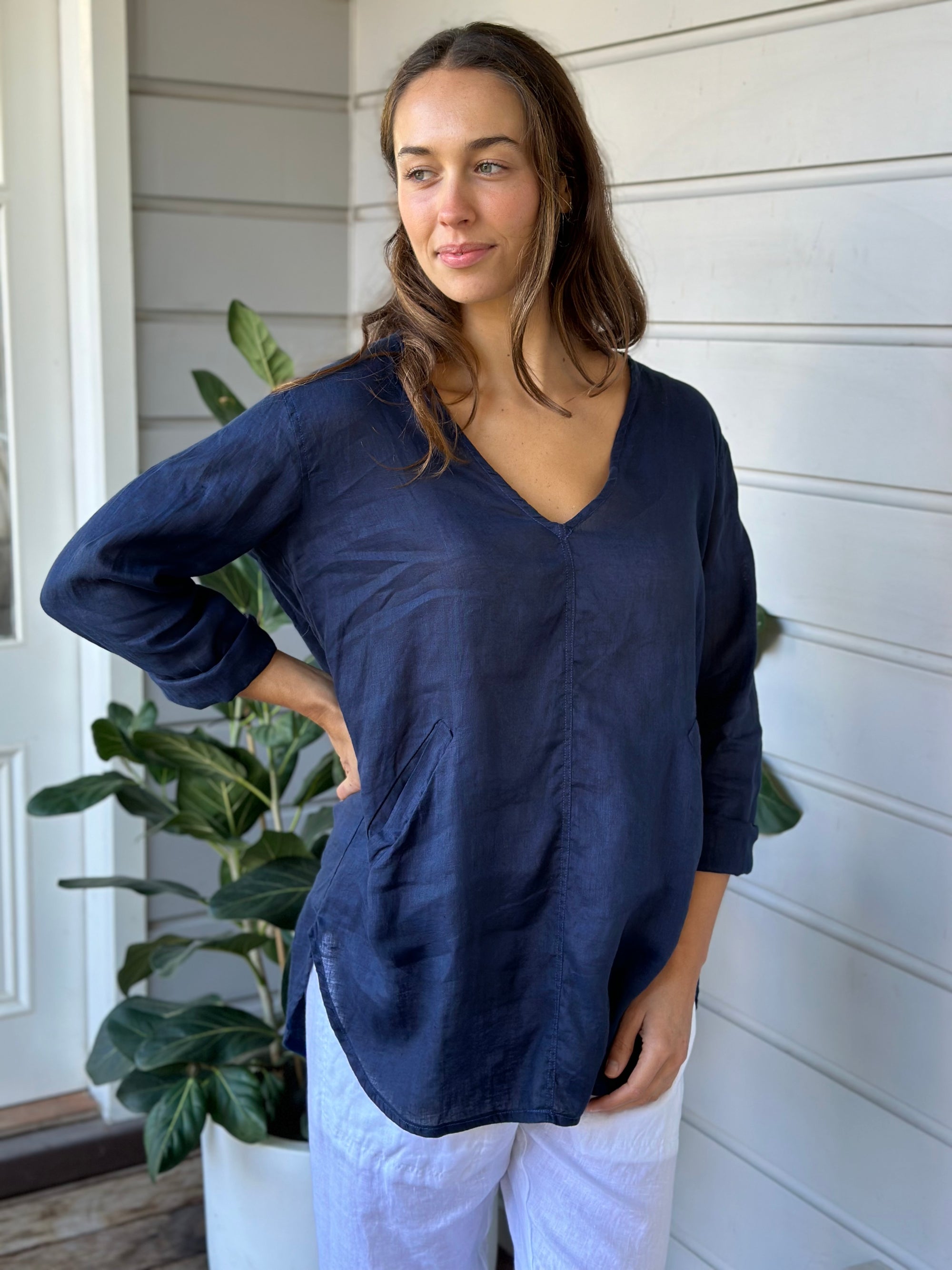 adrian top - navy linen Apparel