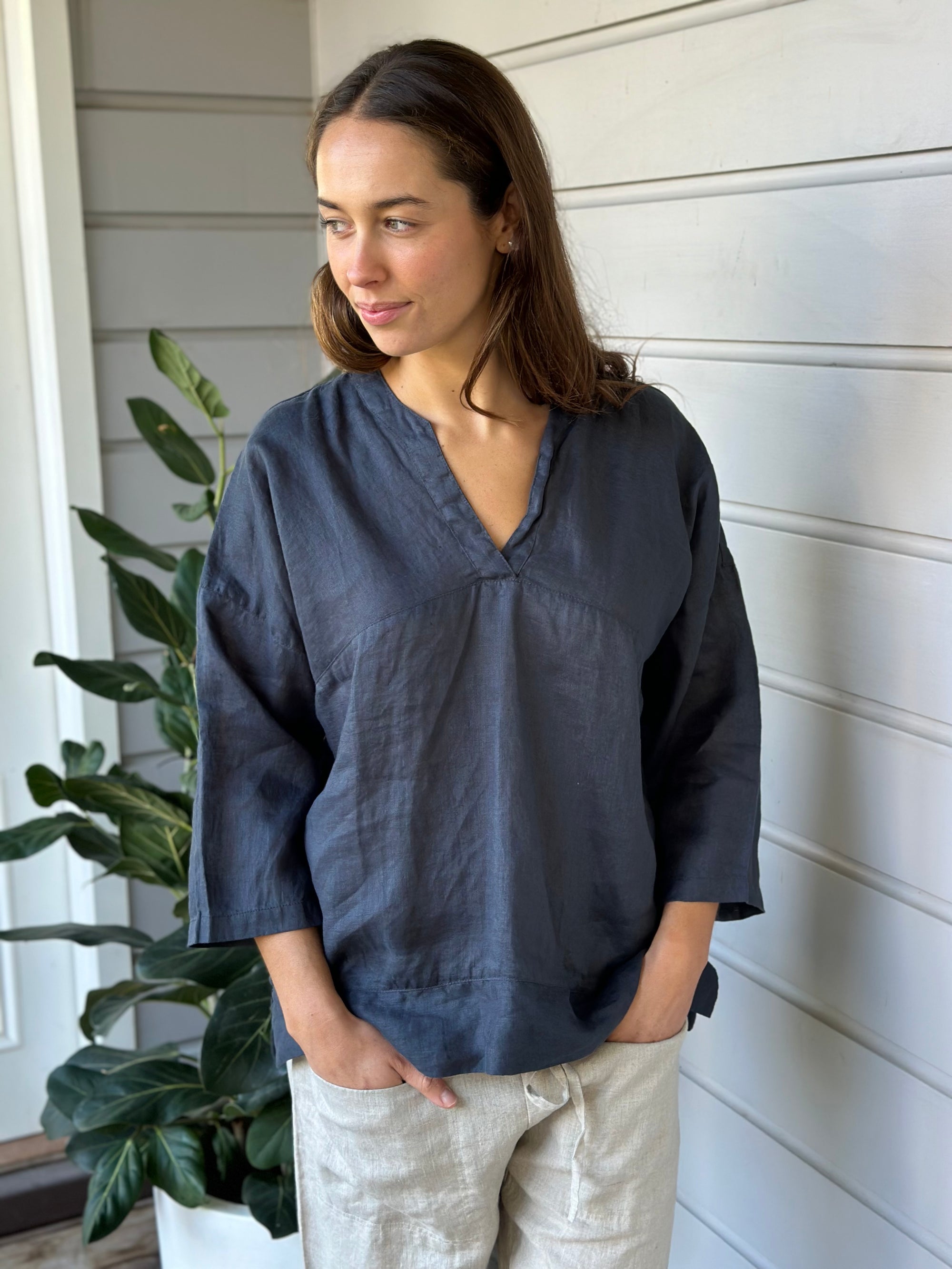 francis top - charcoal linen Apparel  