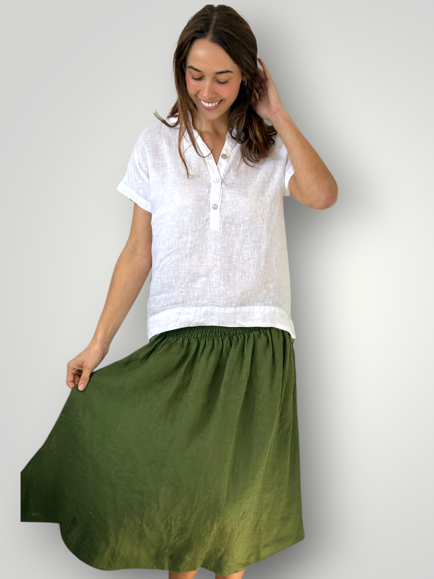 lola skirt - moss linen Apparel