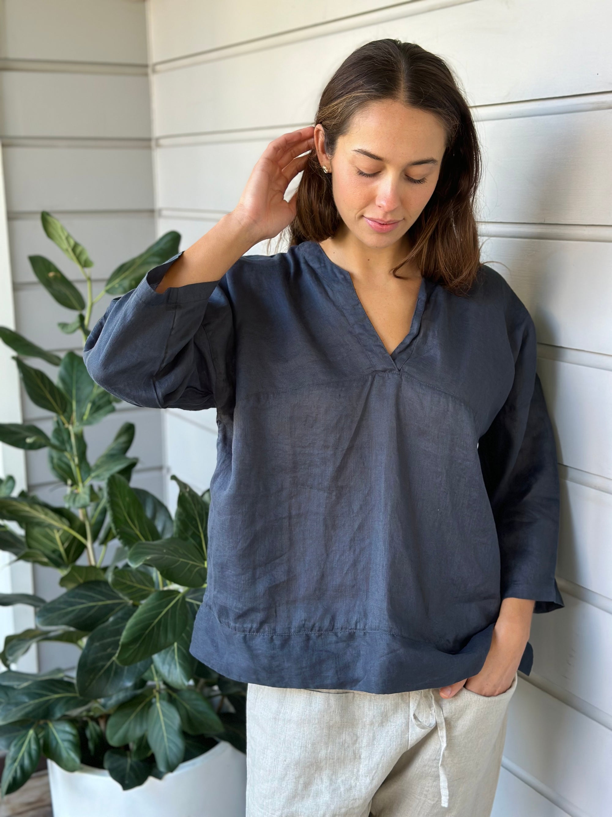francis top - charcoal linen Apparel  