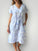 harper mid length dress -soft blue flower linen Apparel