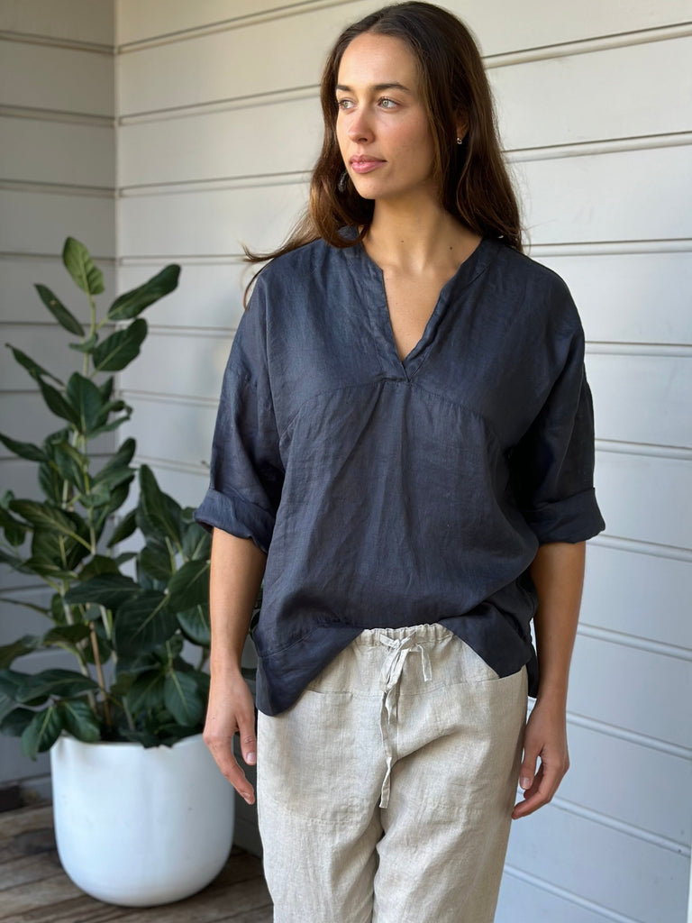 francis top - charcoal linen Apparel  
