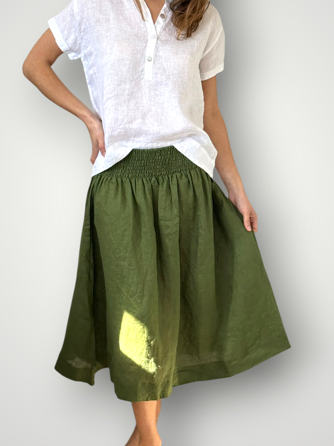 lola skirt - moss linen Apparel