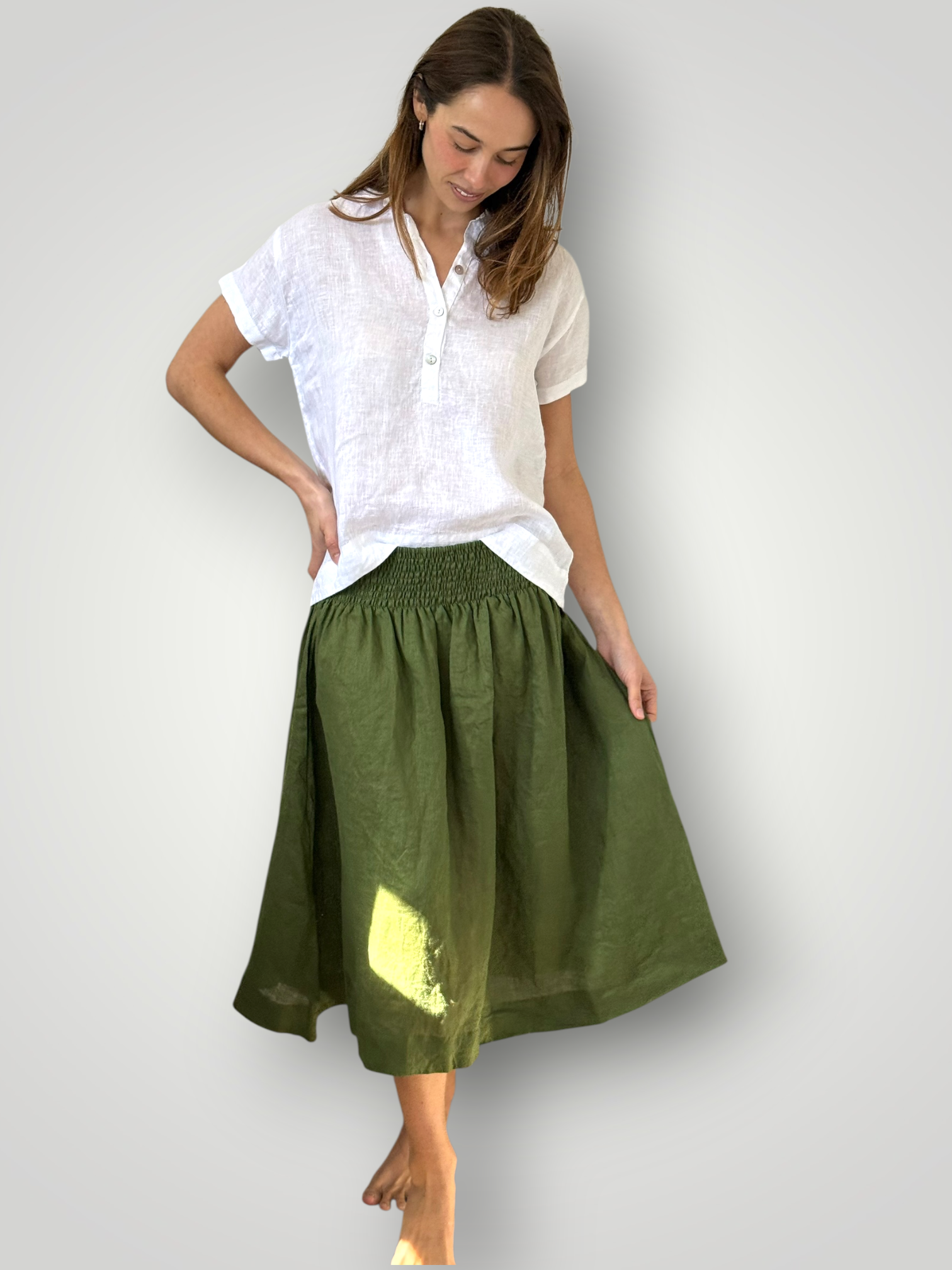 lola skirt - moss linen Apparel
