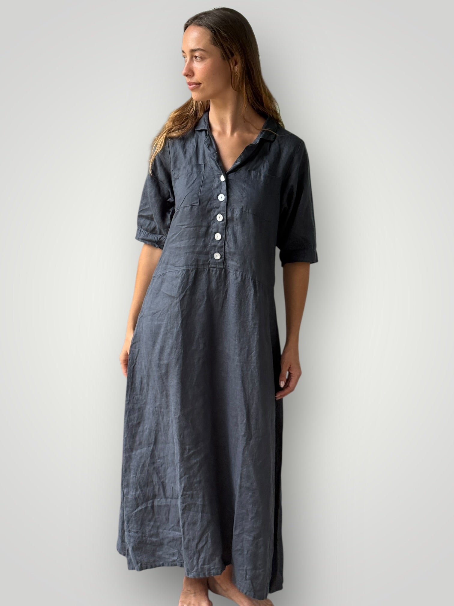 bridget dress-charcoal linen Apparel