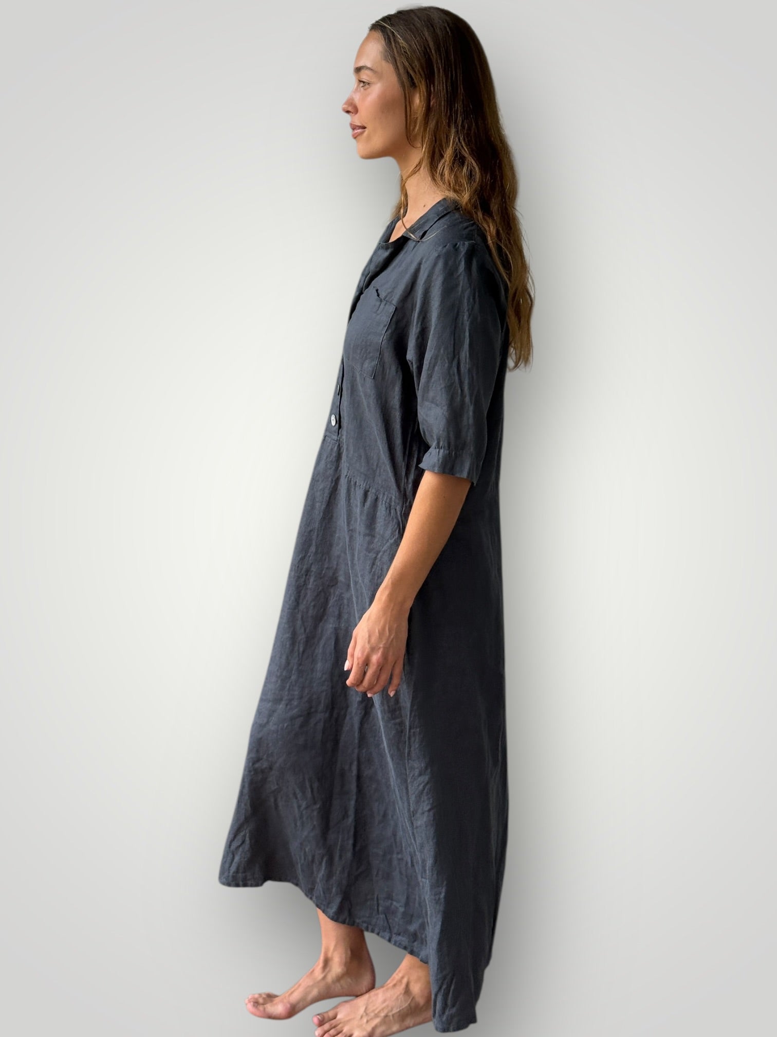 bridget dress-charcoal linen Apparel