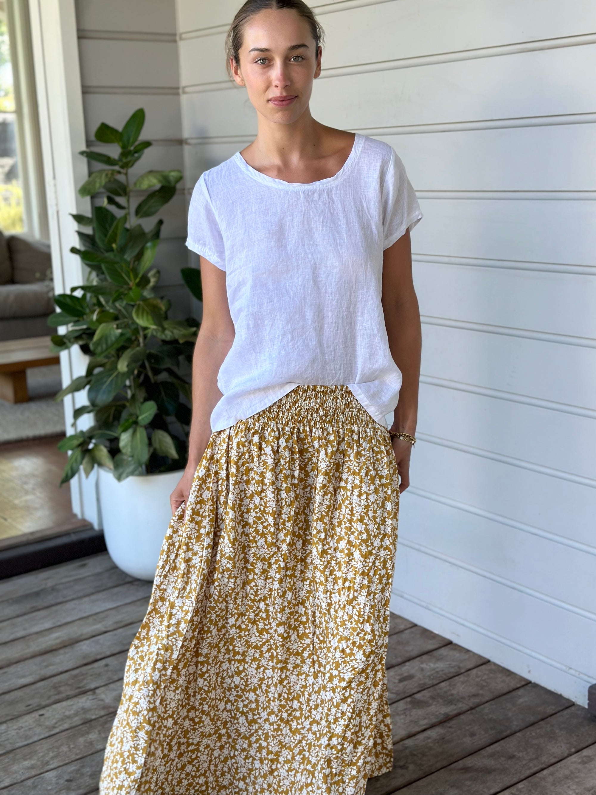 lulu skirt - turmeric floral linen Apparel