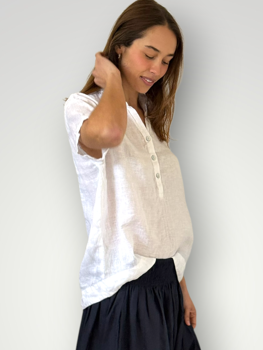 celia top -white linen Apparel