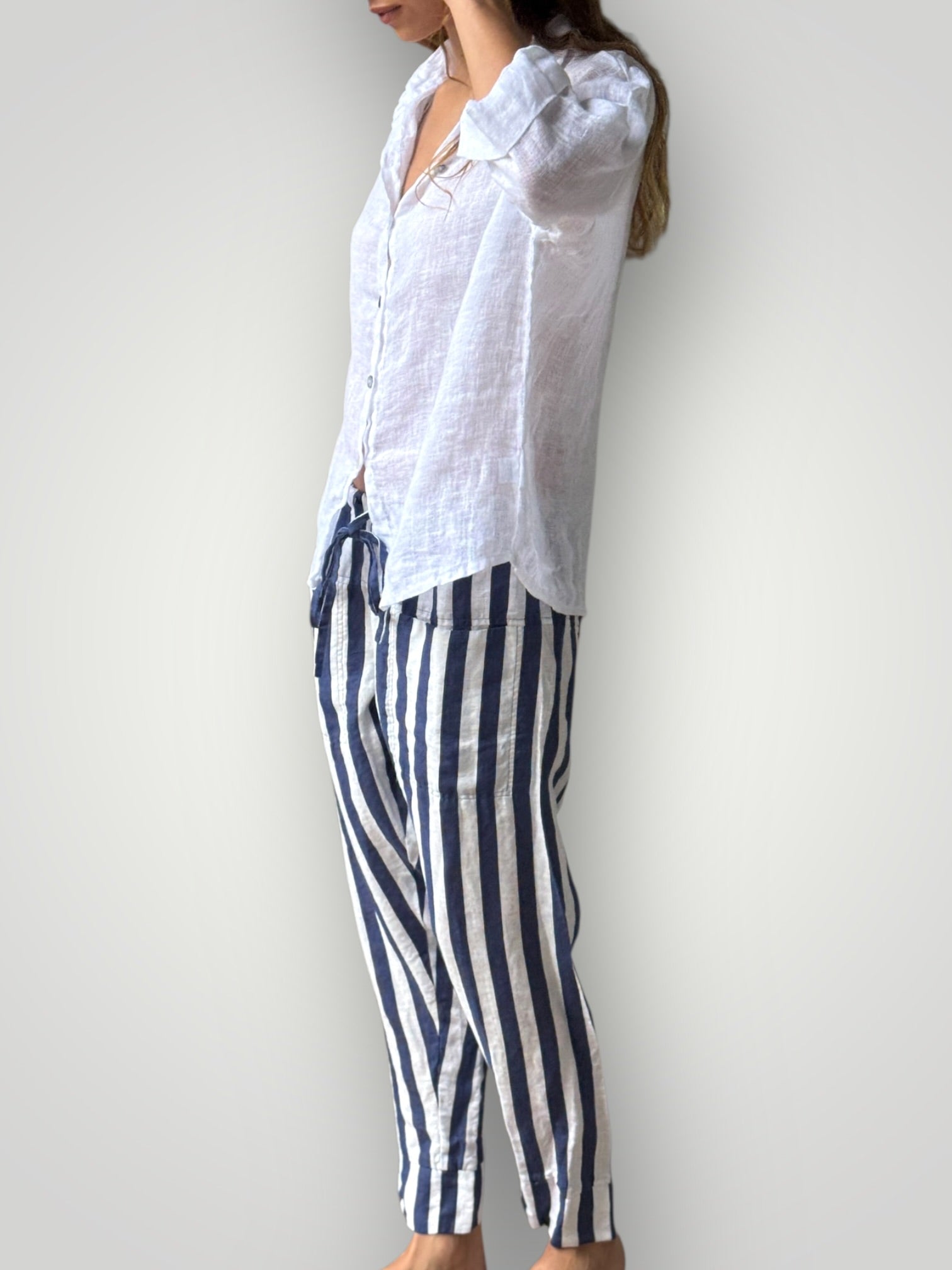 darcy pants - blue dusk stripe linen Apparel