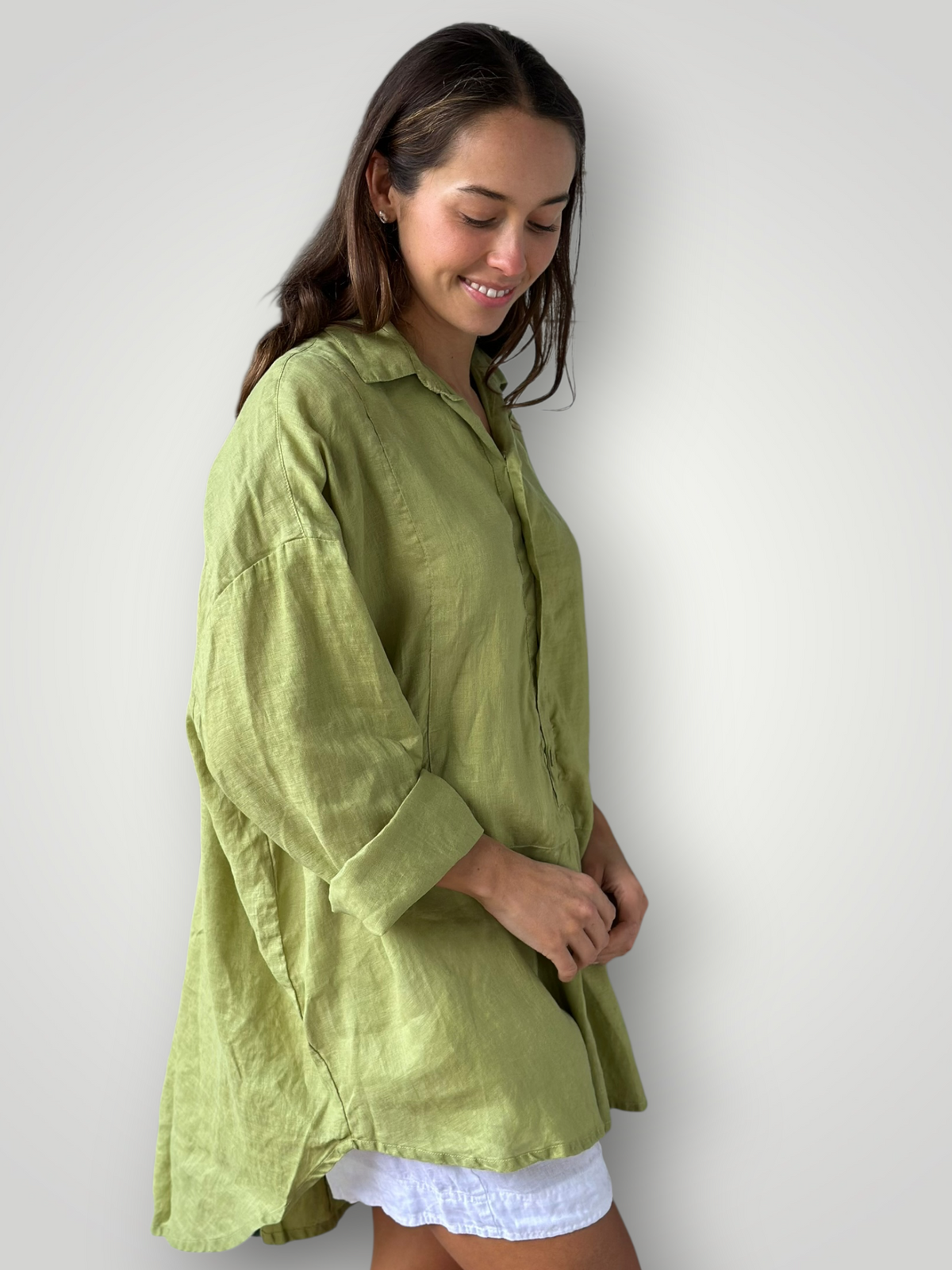 megan shirt - avocado linen Apparel