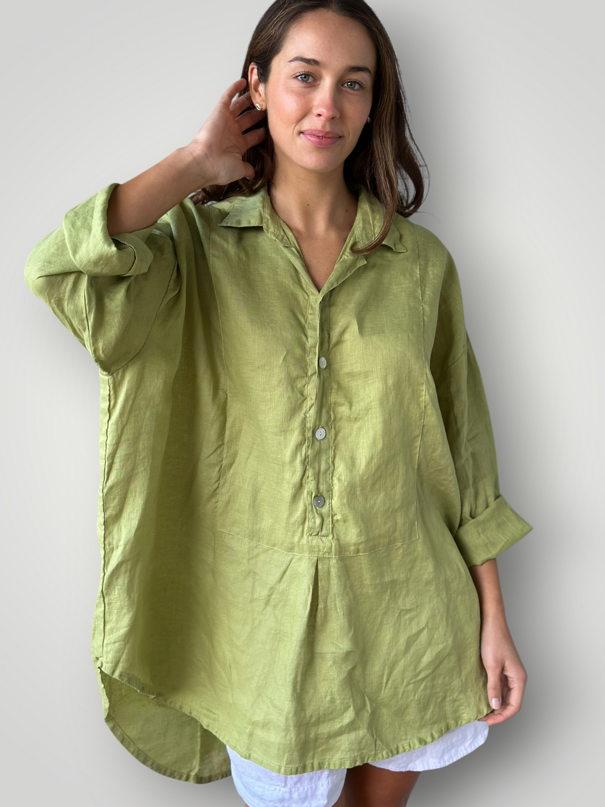 megan shirt - avocado linen Apparel