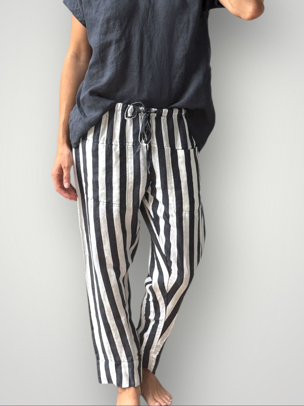 darcy pants - charcoal stripe linen Apparel