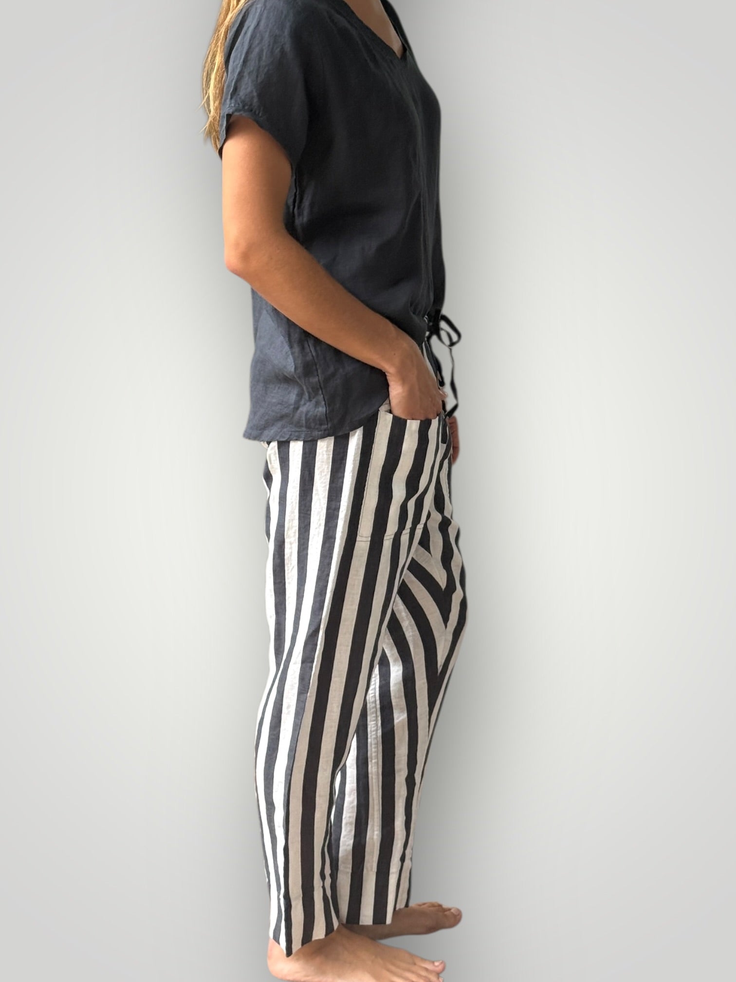darcy pants - charcoal stripe linen Apparel