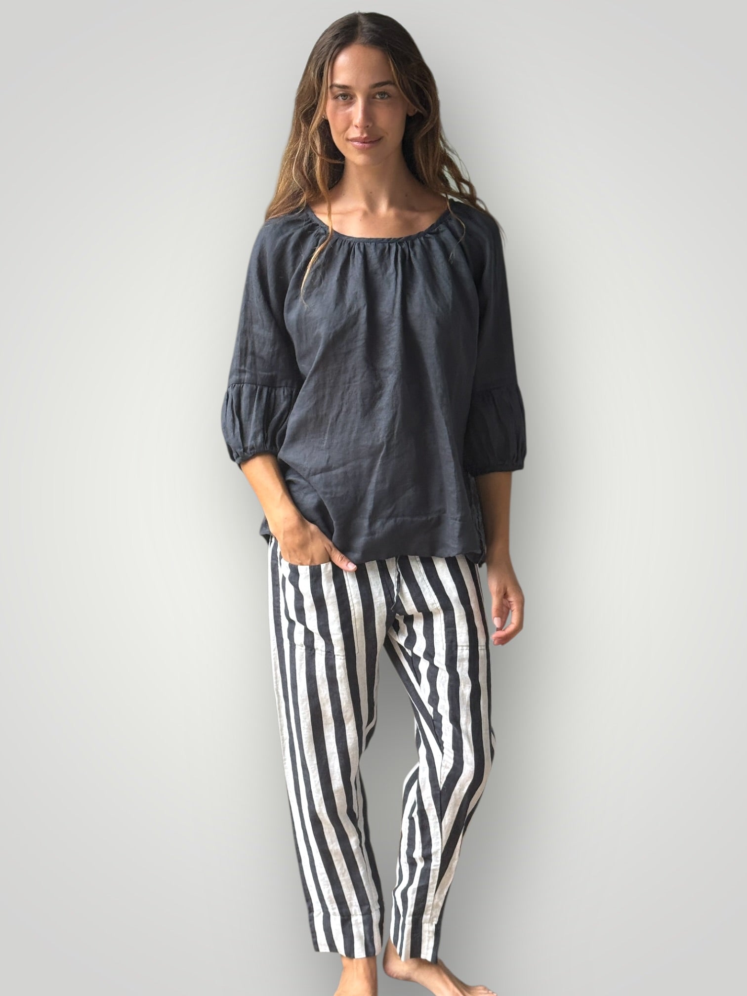 darcy pants - charcoal stripe linen Apparel