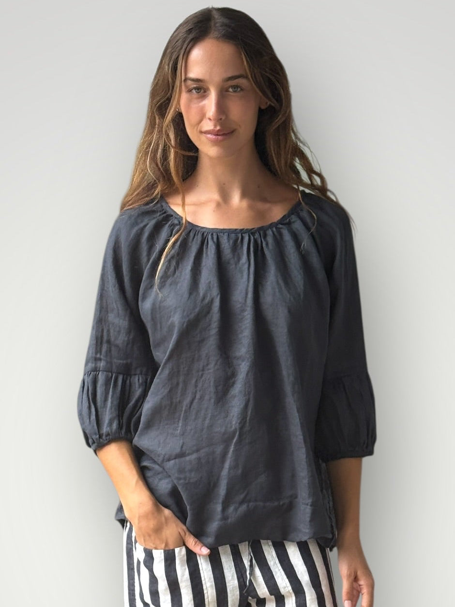 julia top-charcoal linen Apparel