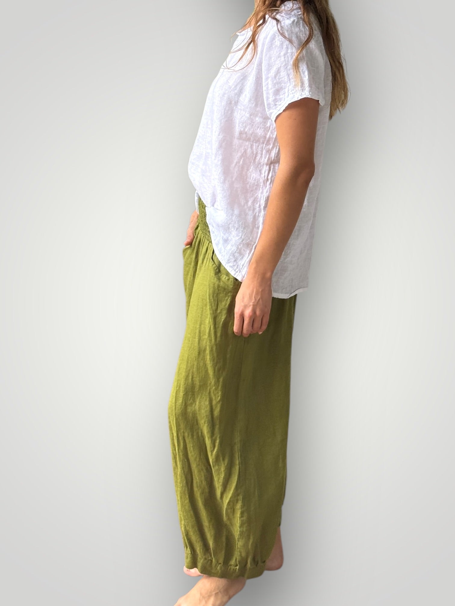 jackie pant-olive linen Apparel