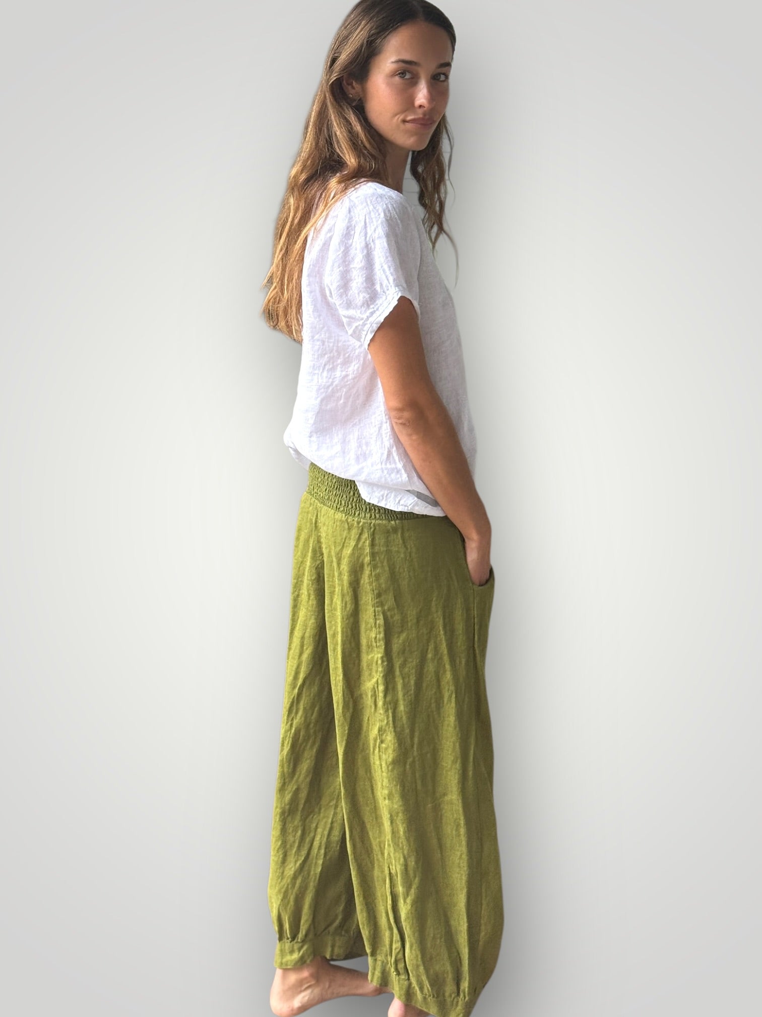 jackie pant-olive linen Apparel