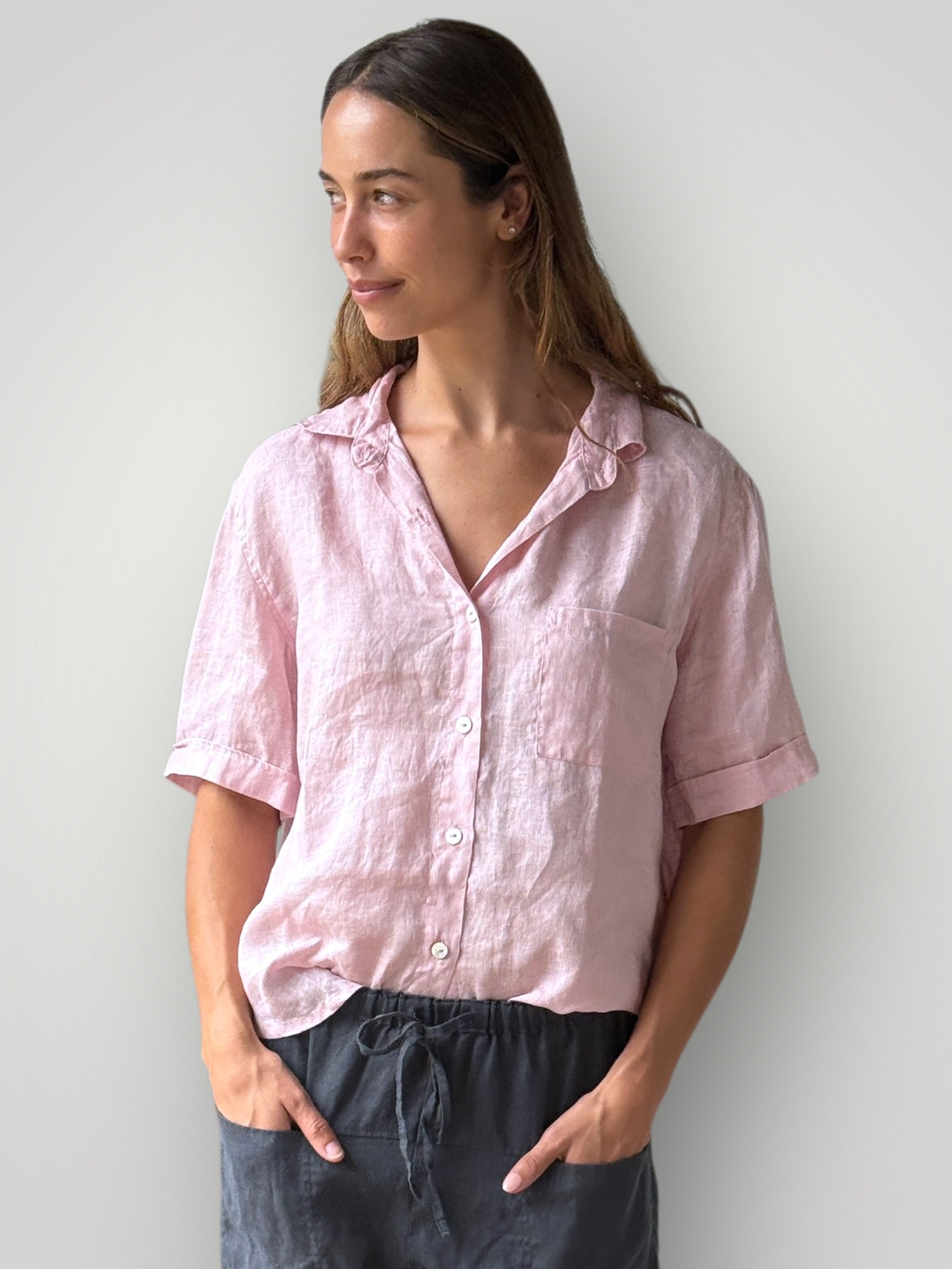 erin shirt-peony linen Apparel