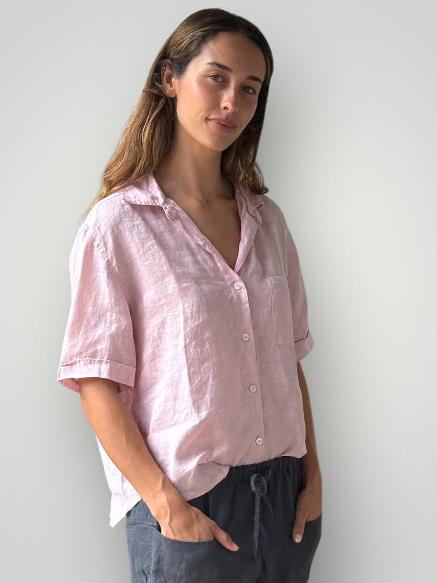 erin shirt-peony linen Apparel