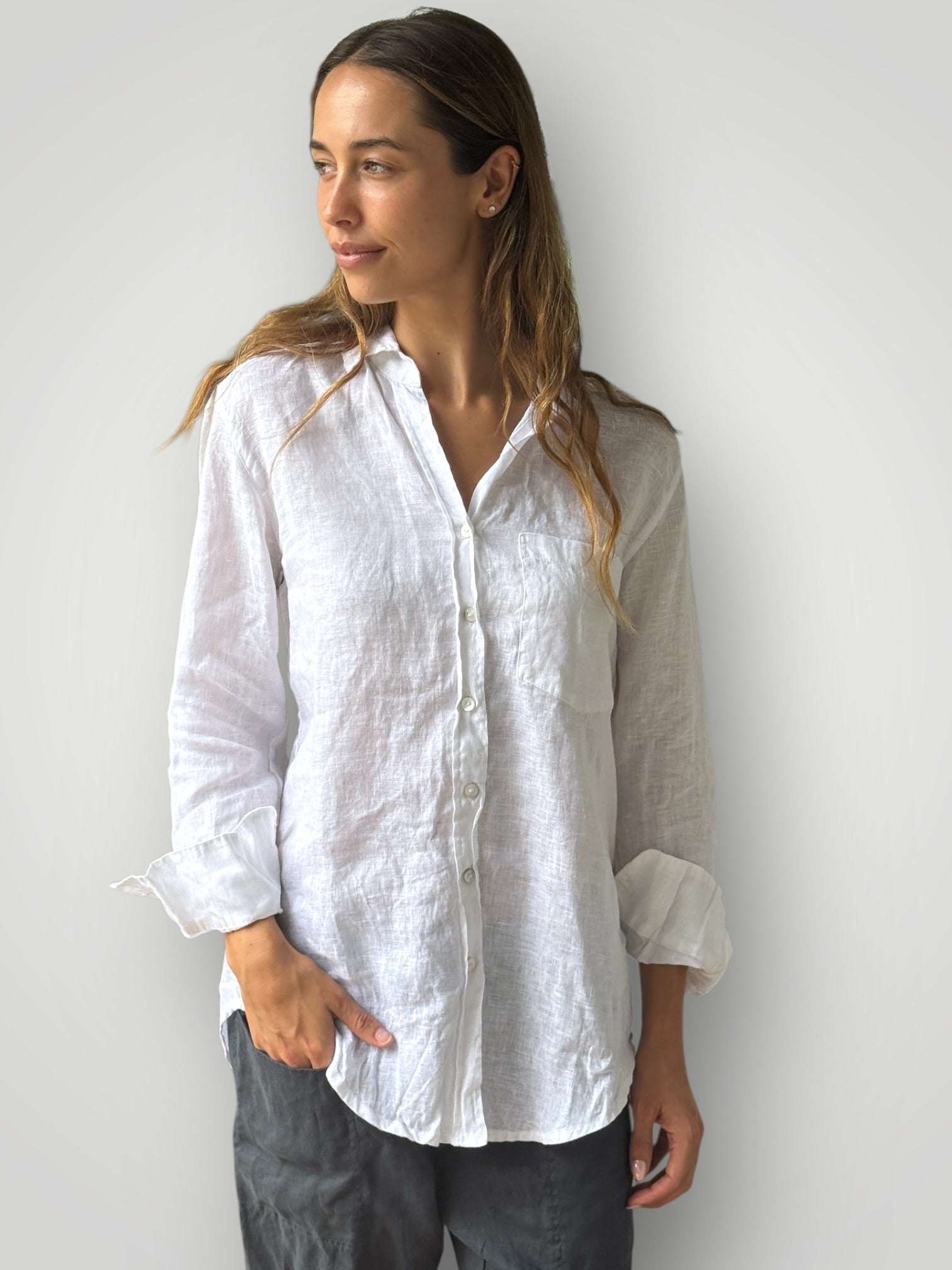erika shirt - white linen Apparel