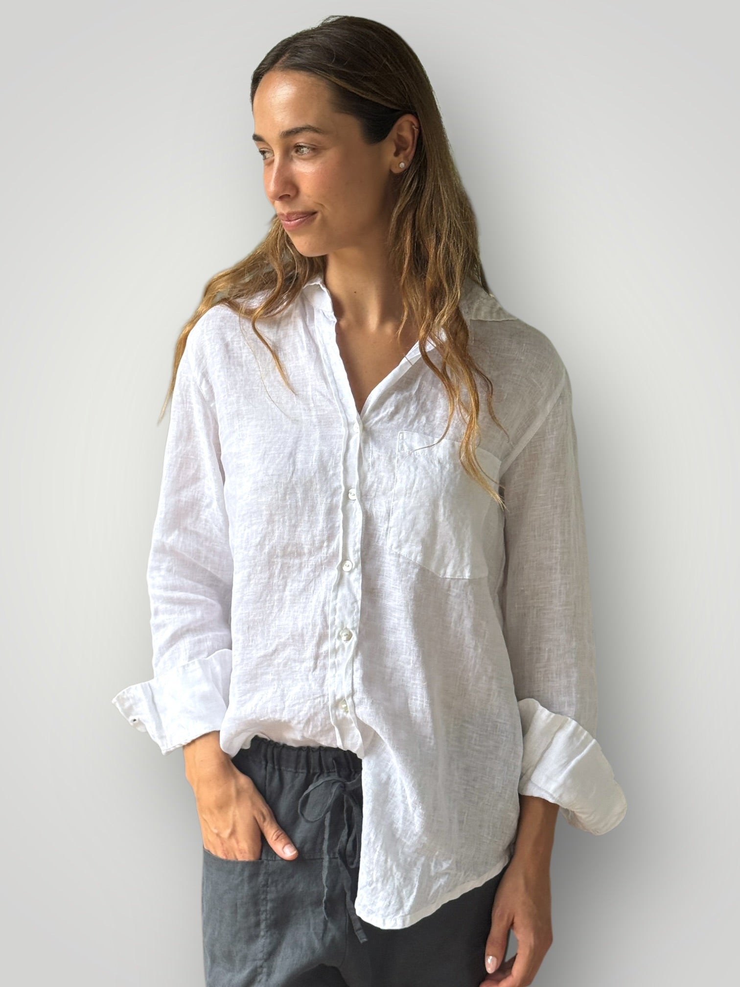erika shirt - white linen Apparel