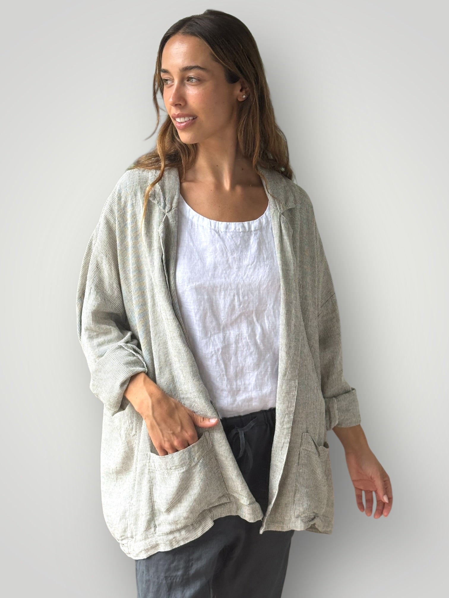 albert blazer - fine grey stripe linen Shirts