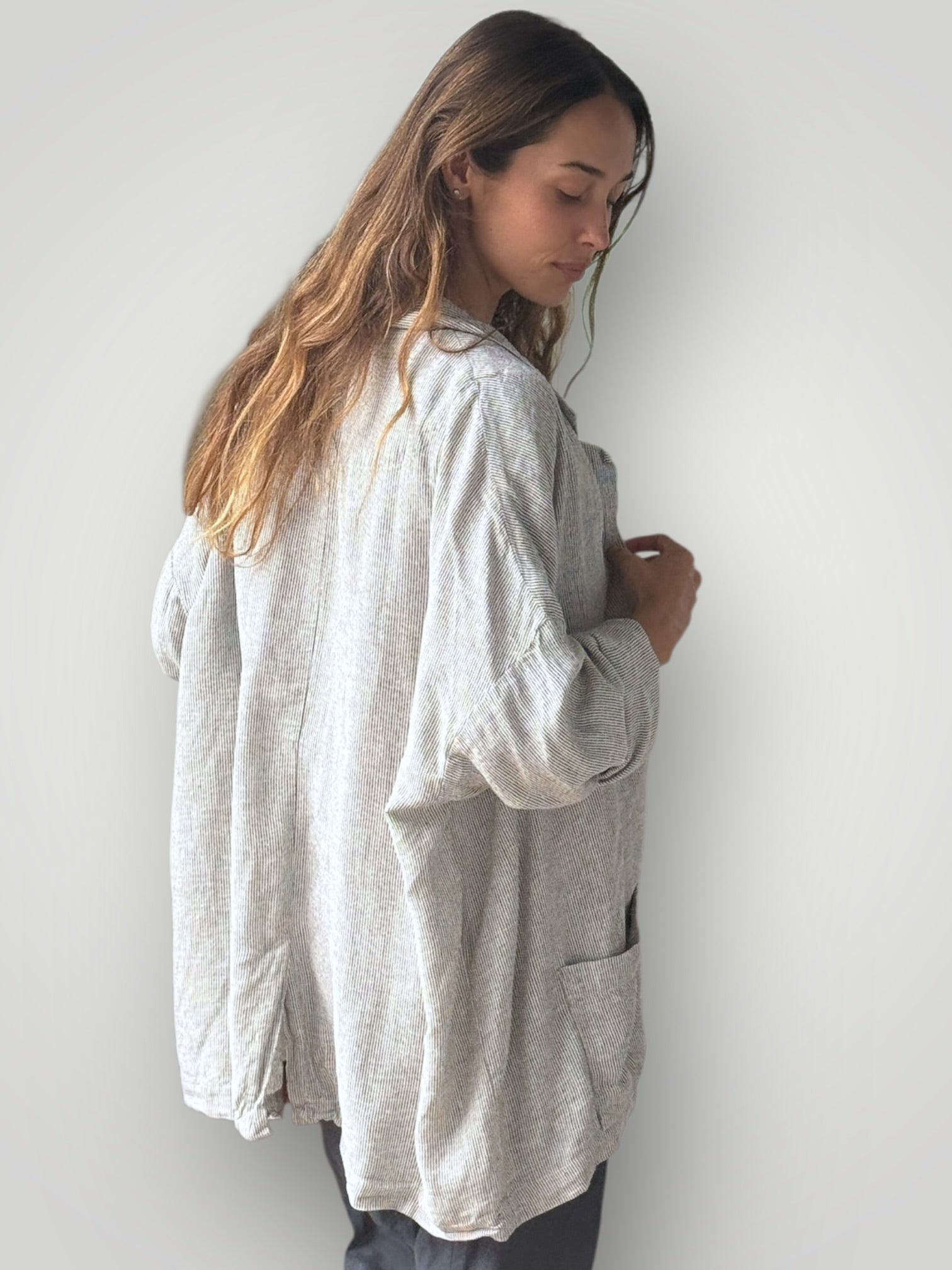 albert blazer - fine grey stripe linen Shirts