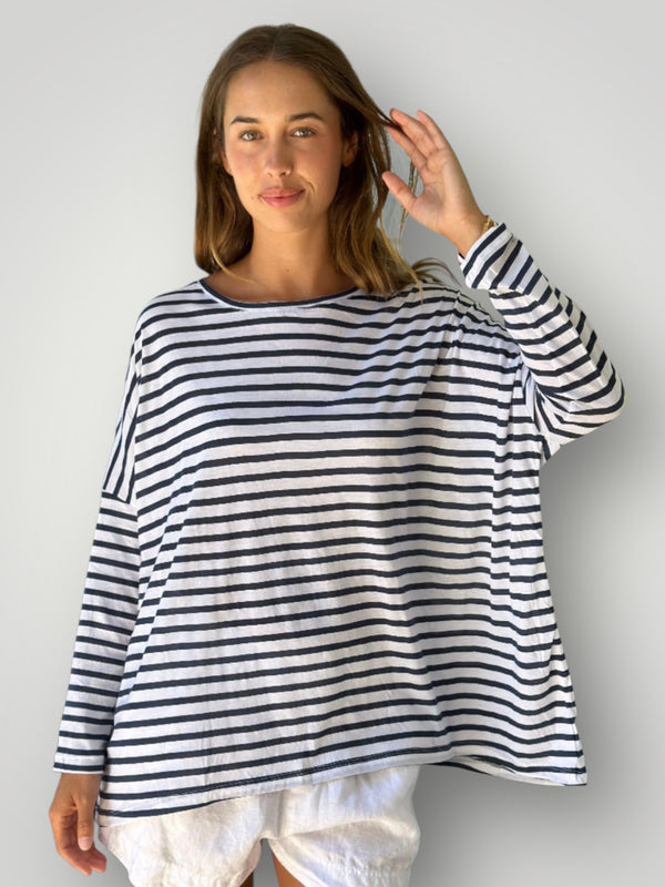 estella top- navy stripe cotton knit