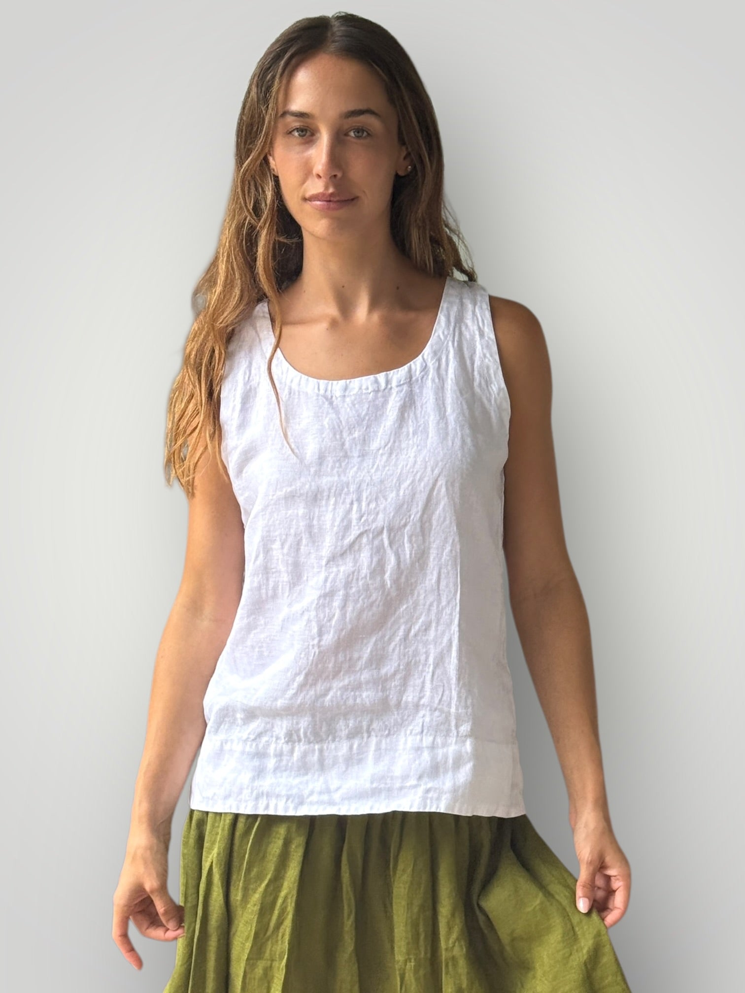 alice tank-white linen Apparel