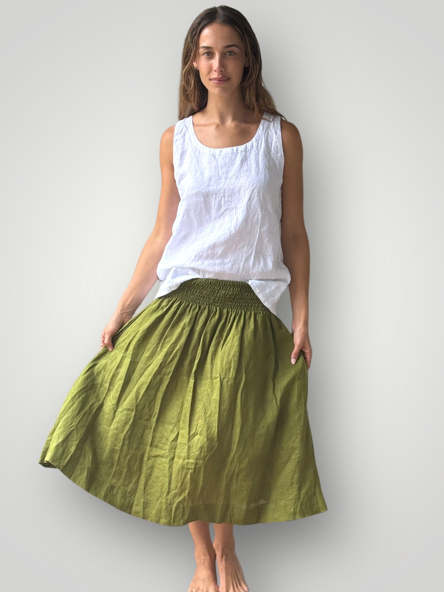 lola skirt - olive linen Apparel
