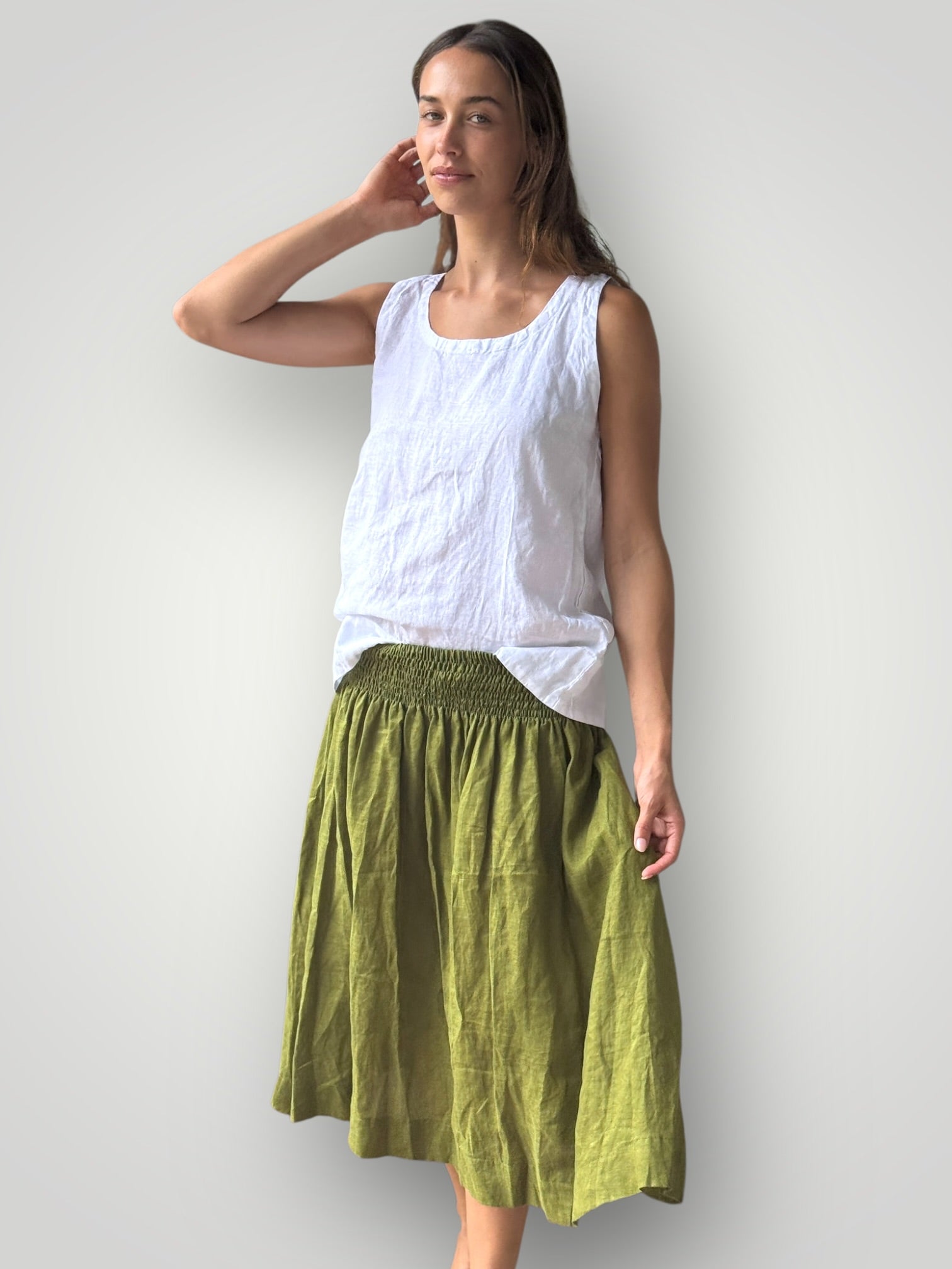 lola skirt - olive linen Apparel